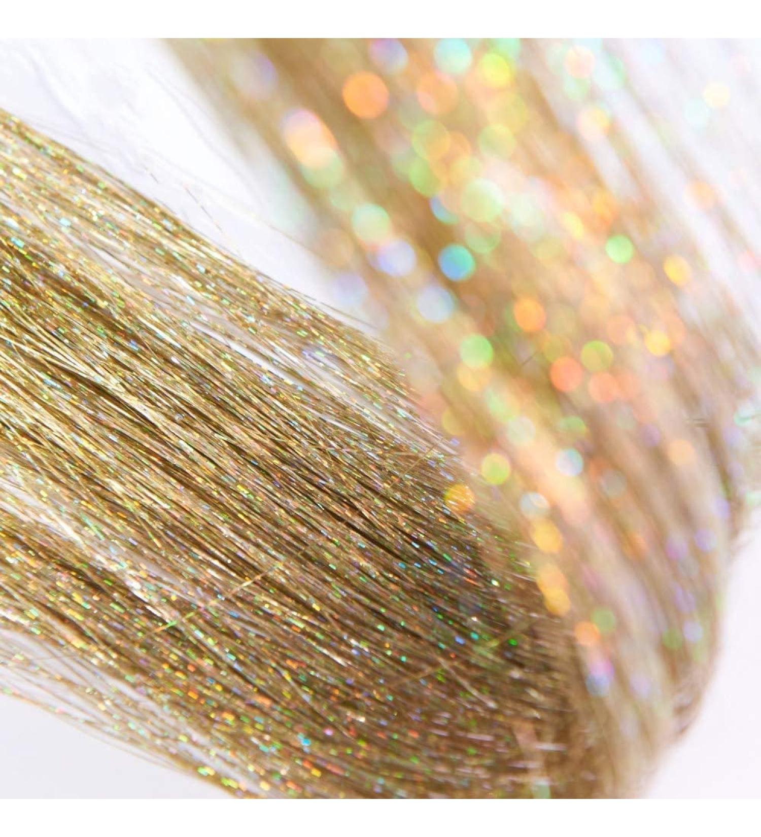 Gold Hair Tinsel Extensions - 250 Strands Holographic Sparkle Glitter for Women - Synthetic Straight Hair Decoration - 1200 Gold Strands - Buy Online on GoSupps.com