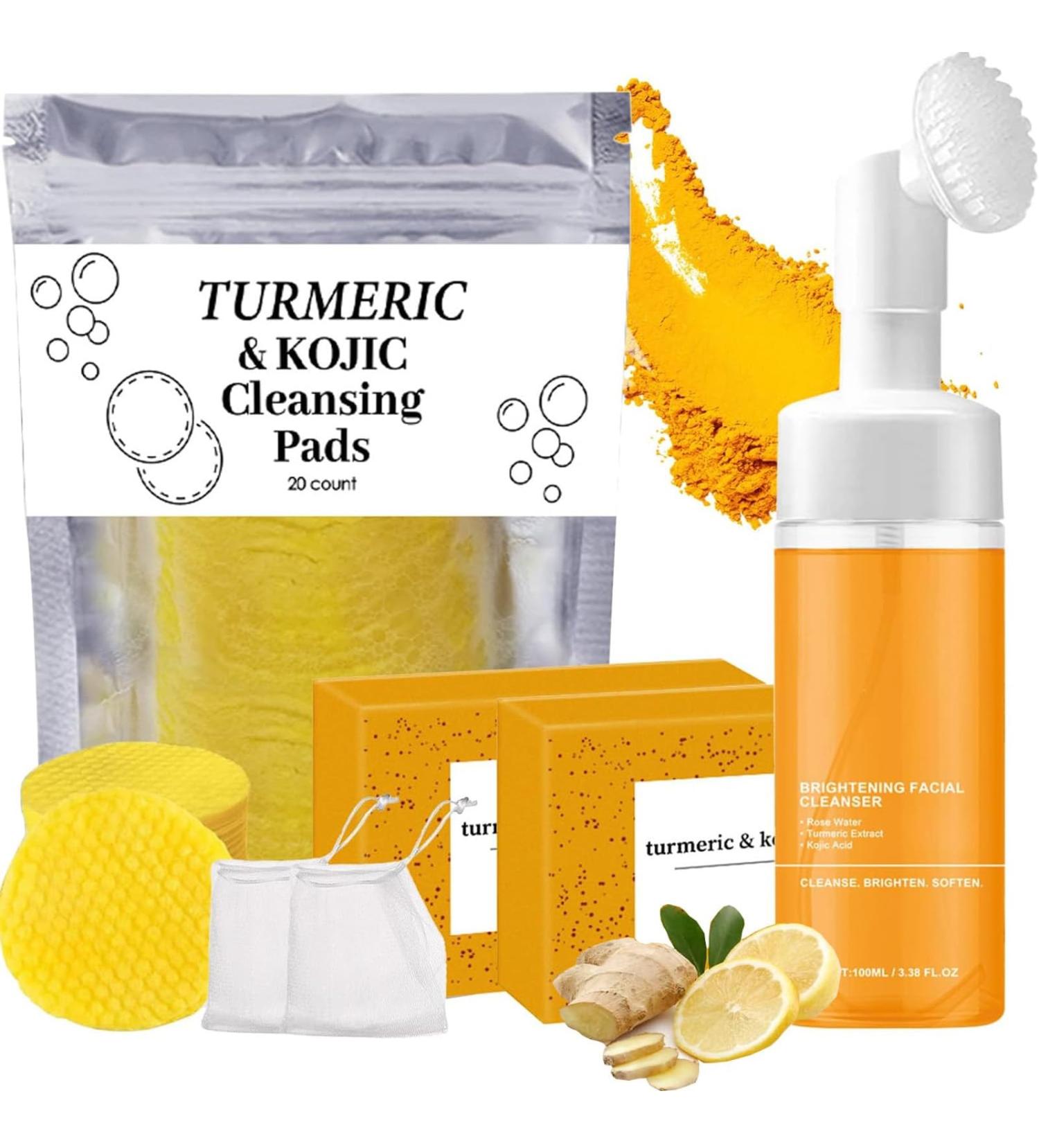 4Pcs Turmeric Wash and Care Three Piece Set,Turmeric Trio: Facial Wash,Cleansing Mousse & Soap for Skin Care,Turmeric Cleansing Exfoliating Pads,Turmeric Face Wash, Natural Skincare for Face & Body - Buy Online on GoSupps.com