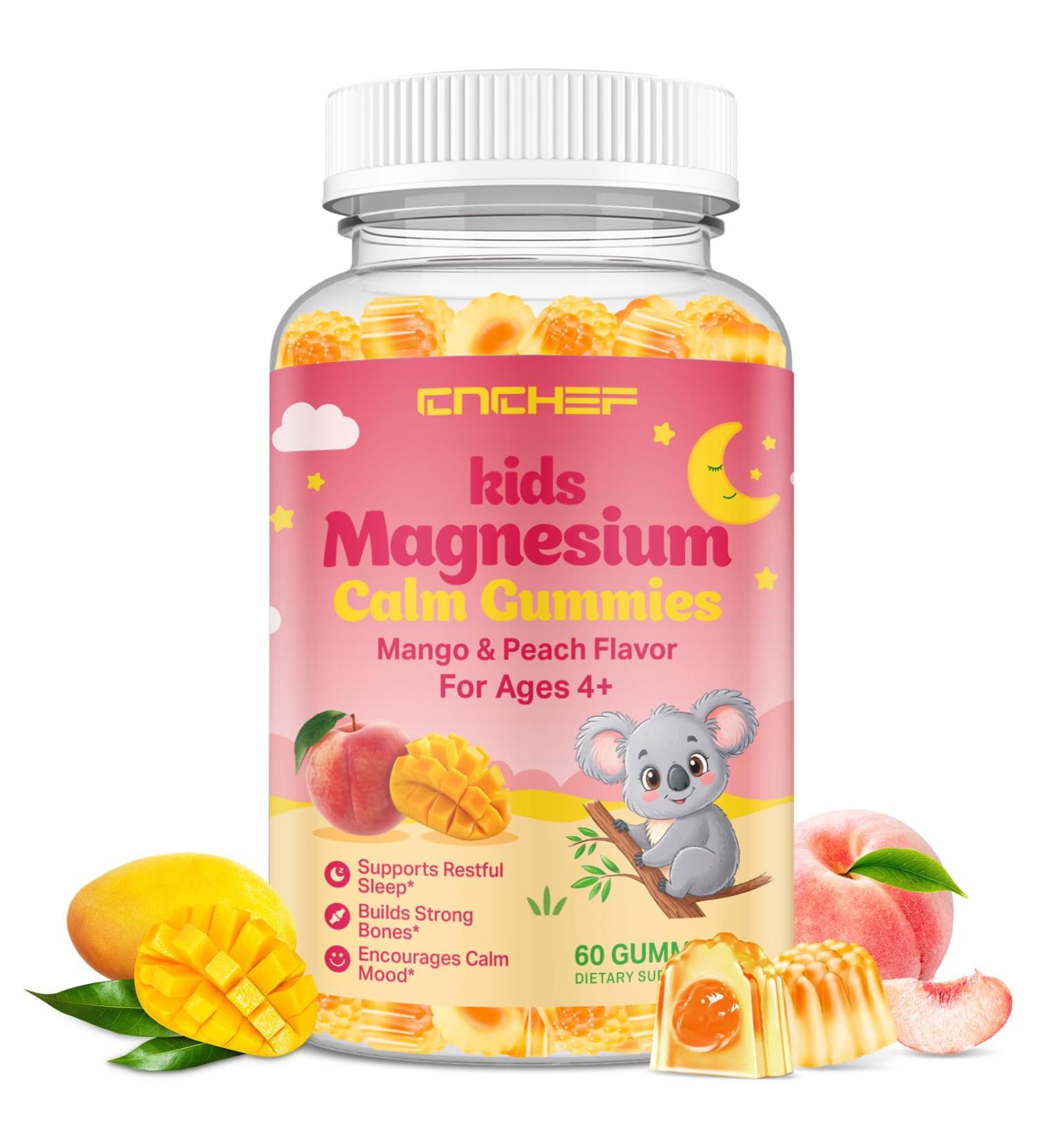 Center-Filled Magnesium Gummies for Kids 300MG - Magnesium Glycinate Gummies with L-theanine Omega-3 Vitamin B6 D for Kids & Adults Supplement for Sleep Calm & Muscle Relaxation - Mango & Peach - Buy Online on GoSupps.com
