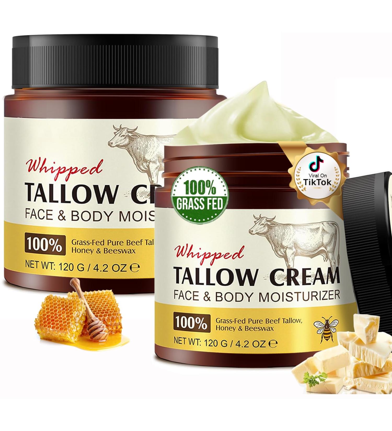 Beef Tallow Skincare Lot de 2 cr mes bio pour le visage et le corps 100 % herbe Fed Beef Tallow hydratation profonde et soin du suif de b uf cr me biologique absorption rapide pour peaux sensibles - Buy Online on GoSupps.com