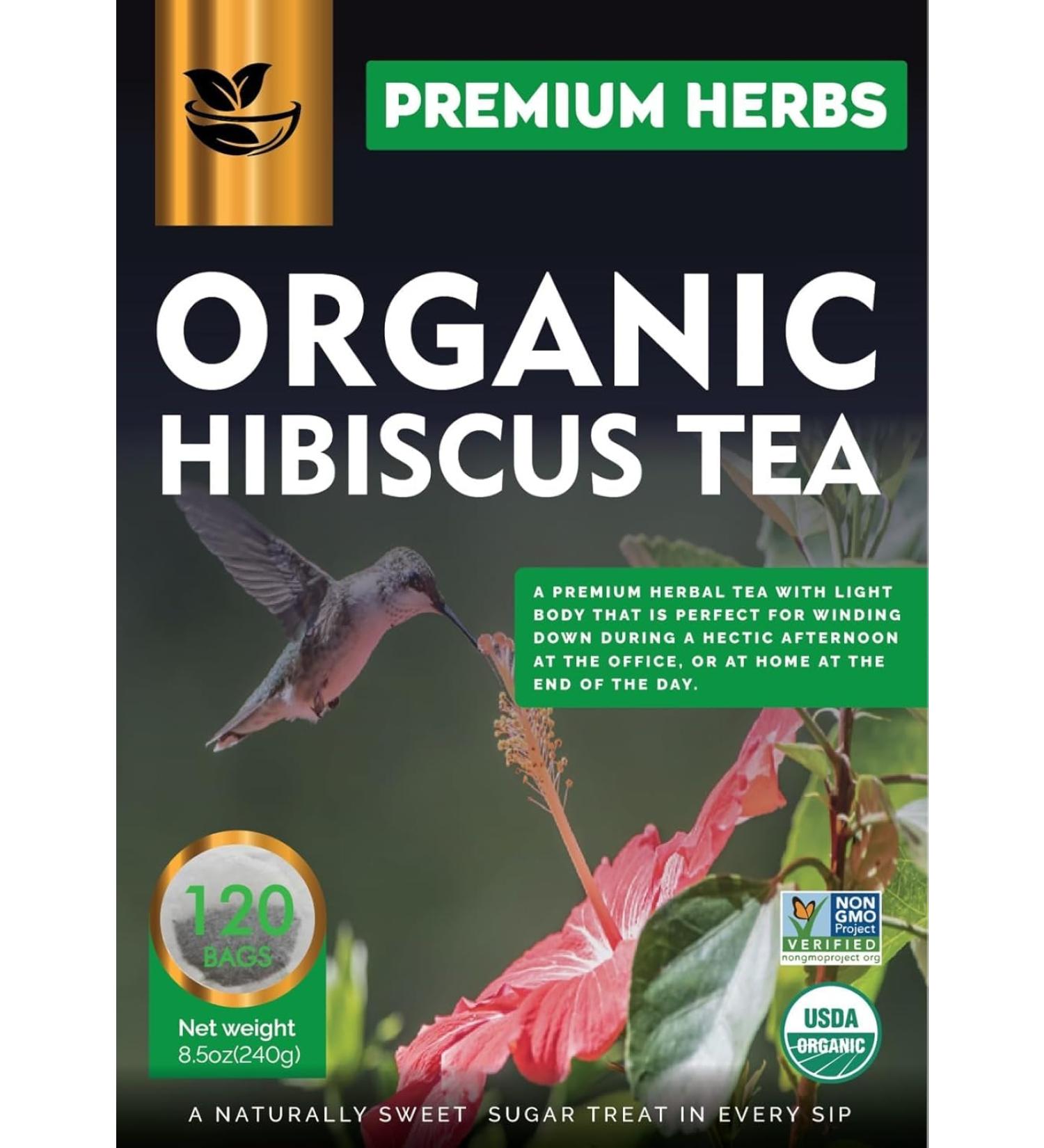 PREMIUM HERBS Hibiscus Tea | Hibiscus Tea Organic Flowers | Single Origin Source From Egypt | Great for Iced or Hot Brewed Herbal Green Tea | Caffeine Free 100% Natural Eco-Friendly Packaging - Buy Online on GoSupps.com