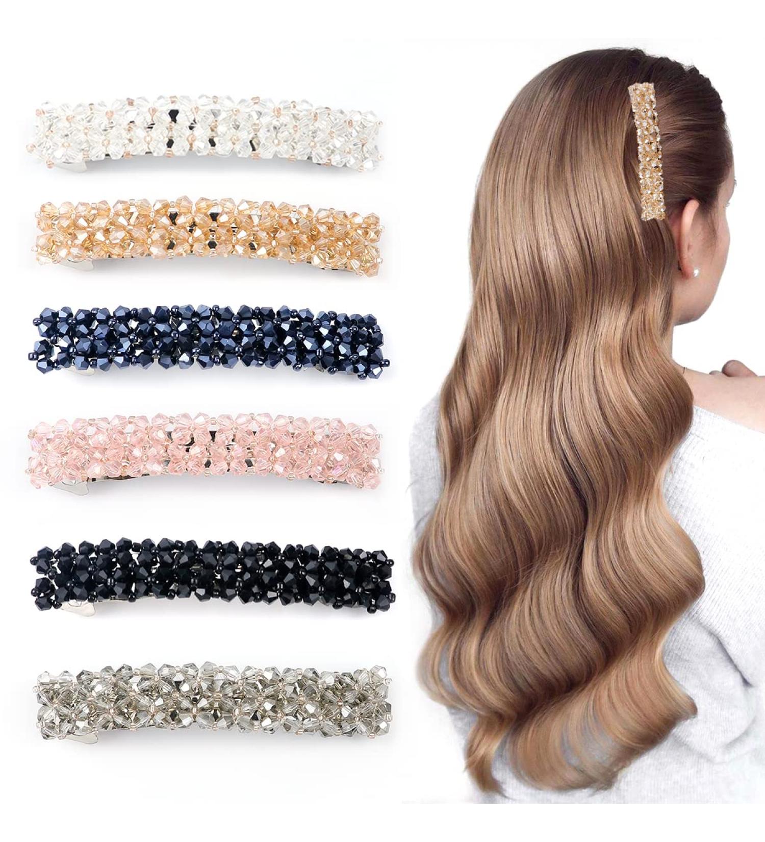 Elegant Rhinestone Crystal Hair Barrettes for Women and Girls - French Design Hair Pins for Bridal Styling - Sparkly Glitter Hair Accessories - Buy Online on GoSupps.com