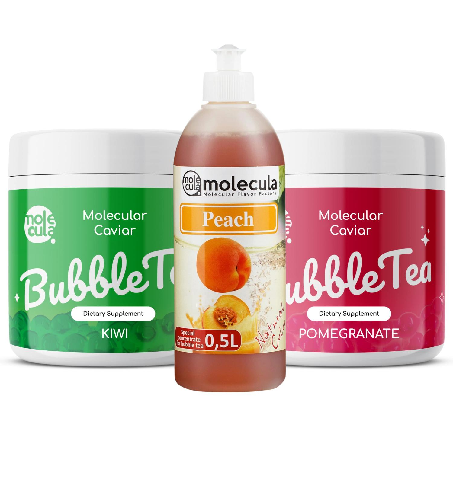 Buy Bubble Tea Pearls Popping Boba Set - Kiwi & Pomegranate Peach Syrup Cups & Straws | 33 Pieces for Perfect Bubble Tea Experience - Buy Online on GoSupps.com