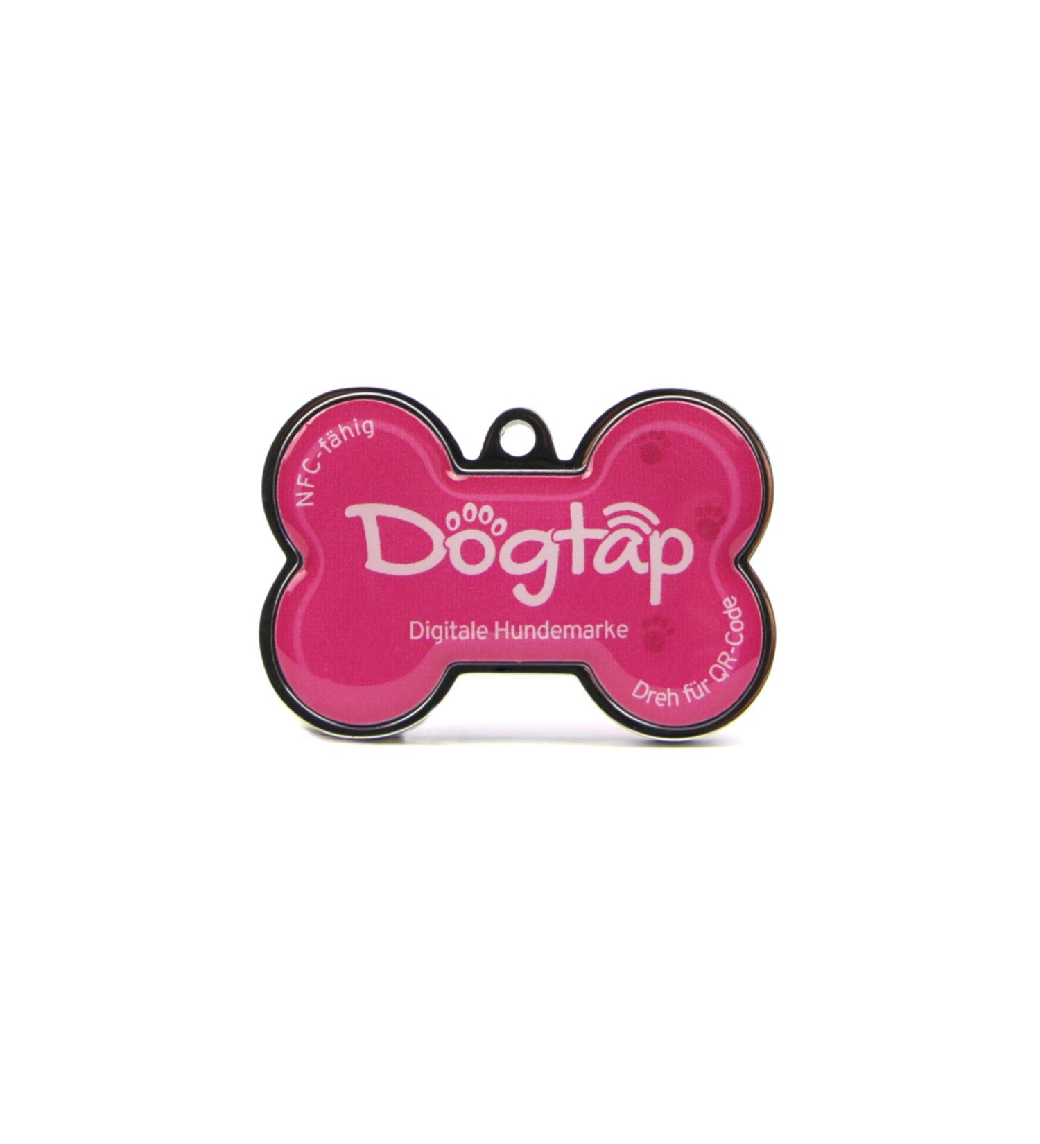 DogTap Solid Digital Dog Bone | NFC Chip & QR Code | Waterproof PVC & Metal | Robust Pink Pet ID Tag - International Shipping Available - Buy Online on GoSupps.com