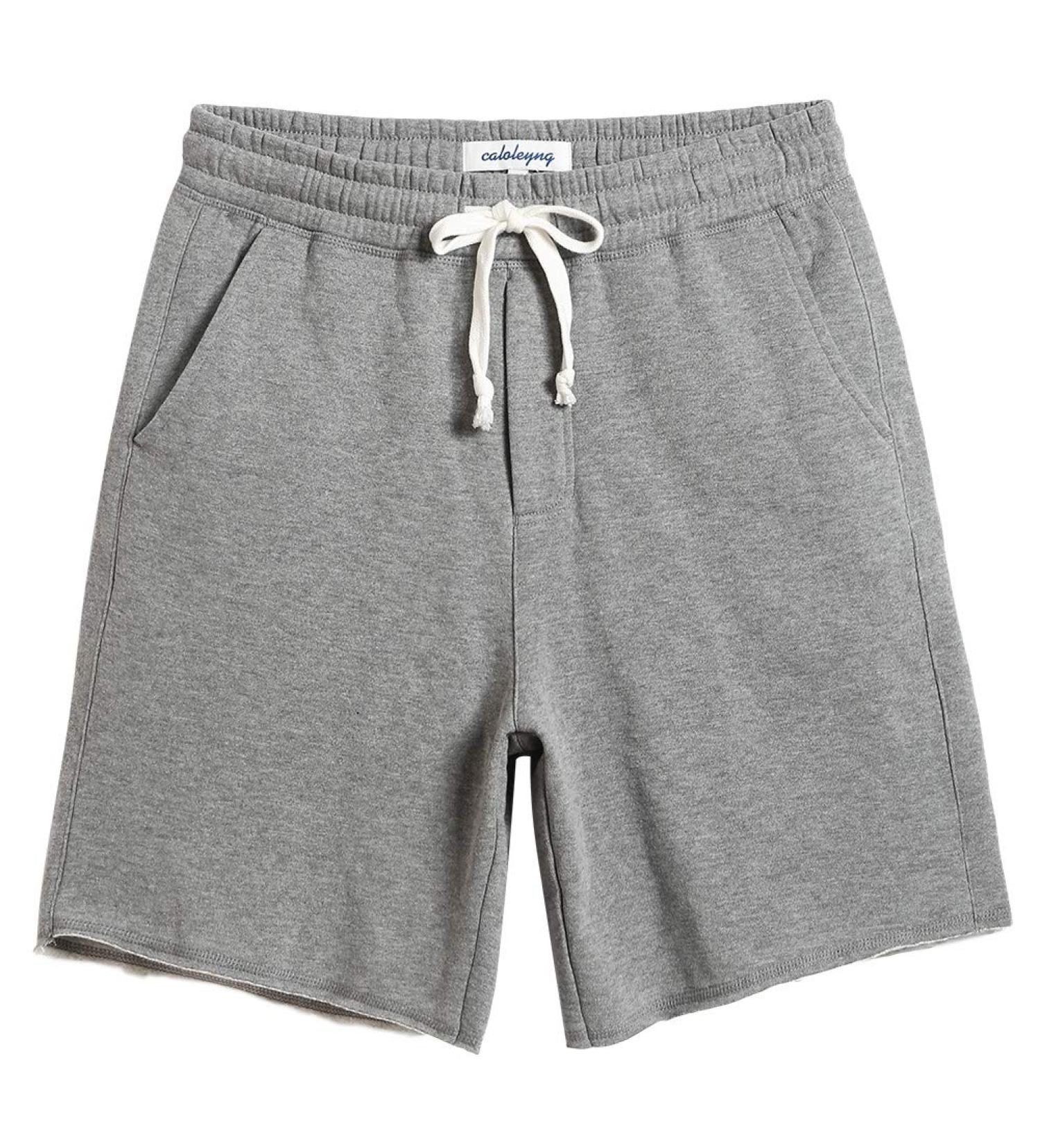 Caloleyng Mens Cotton Lounge Fleece Shorts with Pockets - Large, Light Grey - Buy Online on GoSupps.com