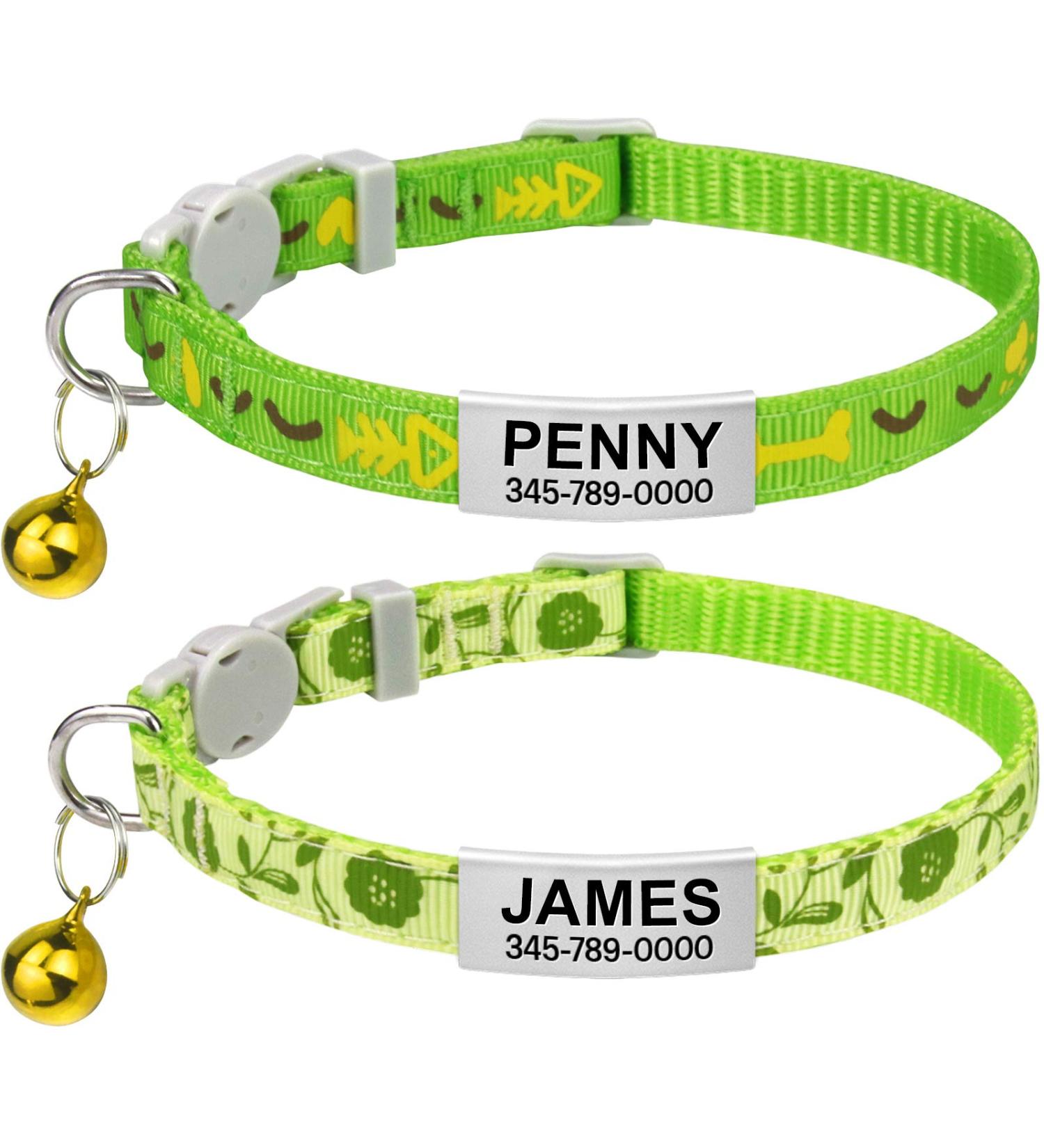Tagme Personalized Cat Neck Band - Adjustable Safety Collar with Name & Phone - 2-Pack Green (18-28 cm) - Buy Online on GoSupps.com