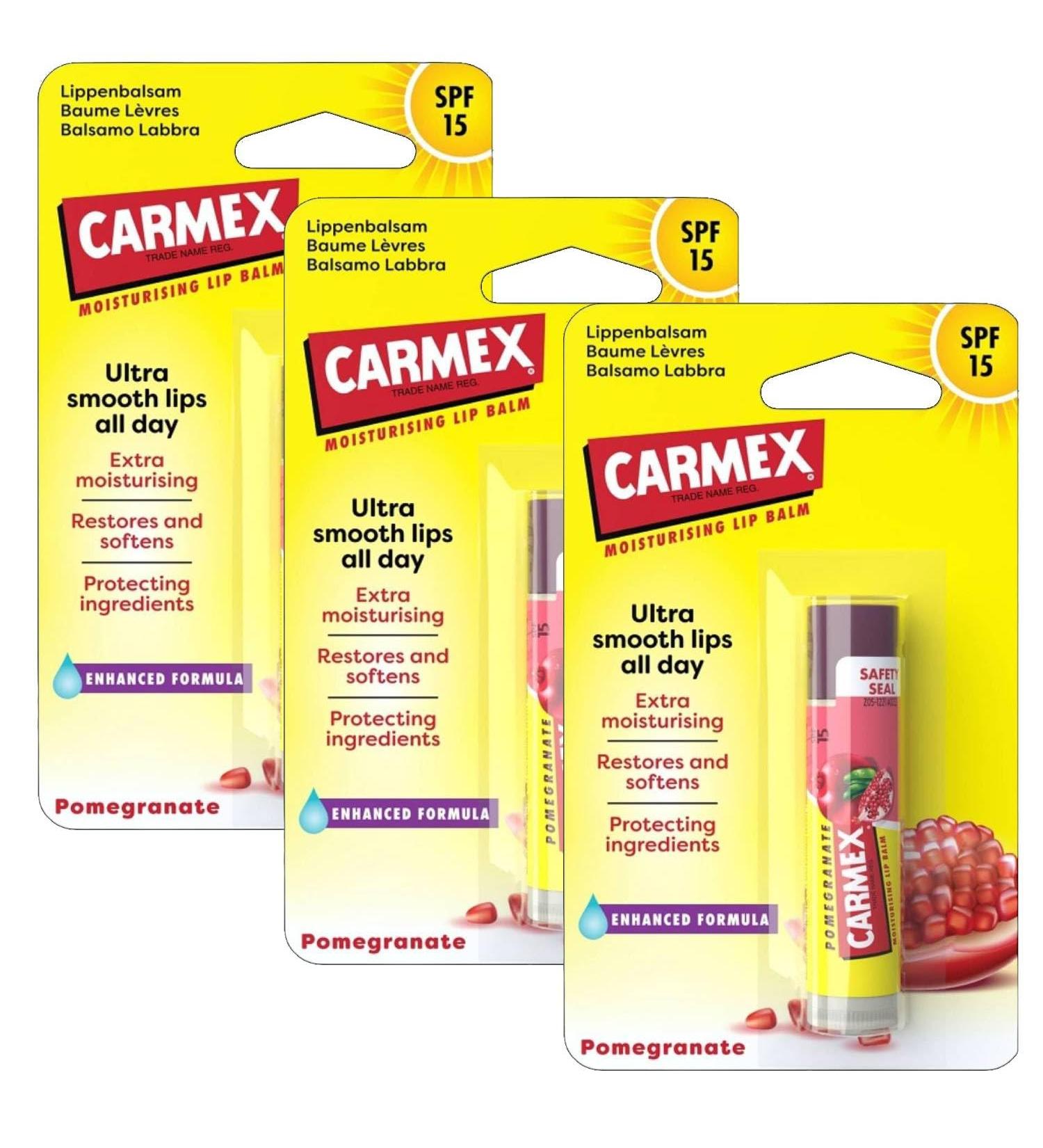 Carmex Carmex Pomegranate Lip Balm Ultra Moisturizing Spf 15 3 Units - Buy Online on GoSupps.com