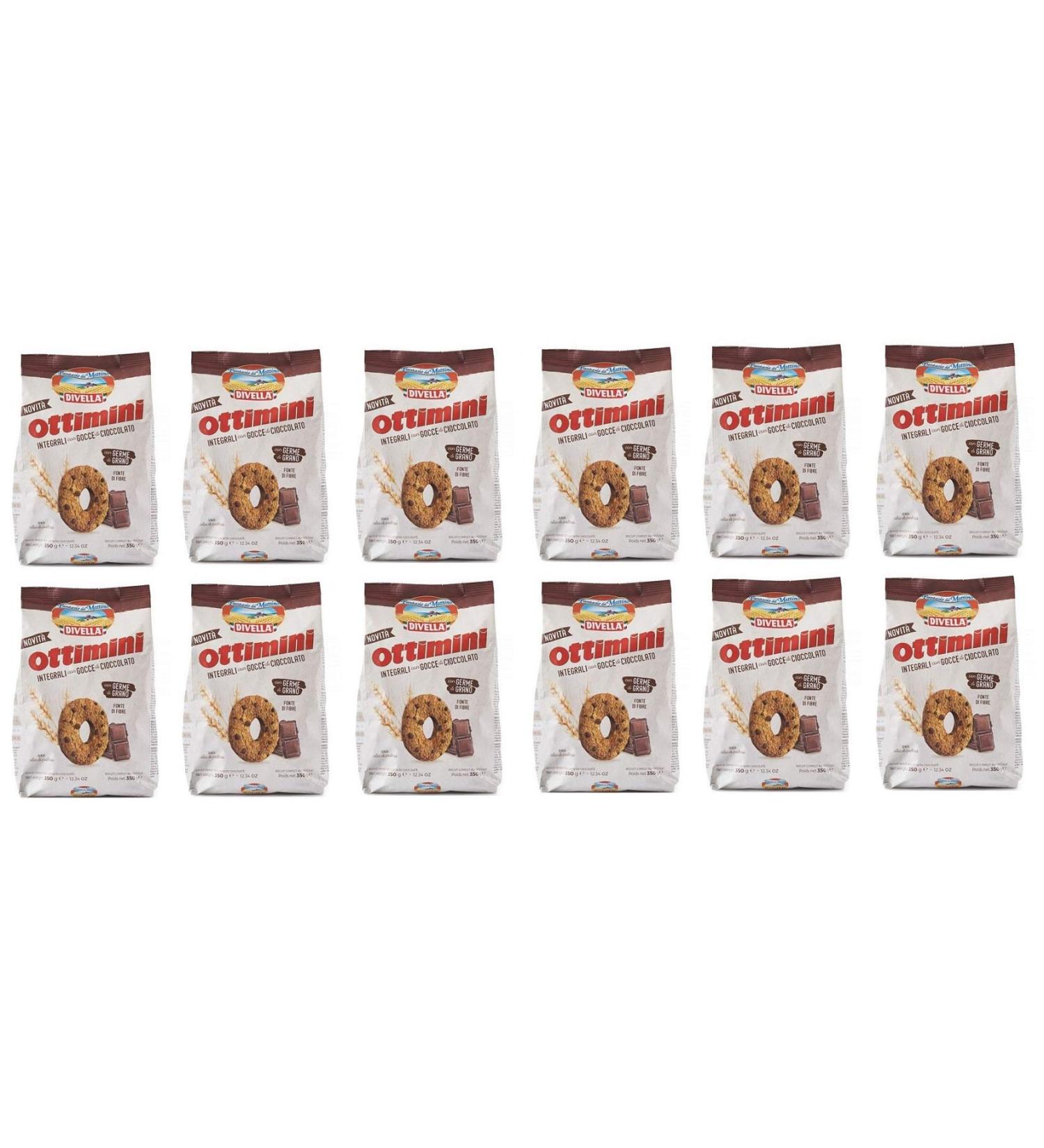 Divella Divella Ottimani Integrali con gocce di Cioccolato 350g Whole Grain Cookies with Chocolate Chips and Wheat Germs (Pack of 12)