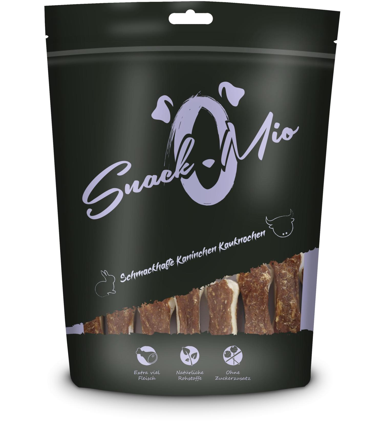 SnackOMio Premium Rabbit Chew Bones for Dogs - Tasty 120g Snack | International Shipping Available - Buy Online on GoSupps.com