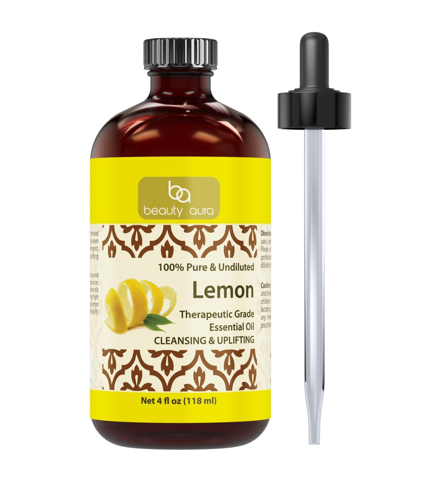 100% Pure Lemon Essential Oil 4 oz - Natural Aromatherapy Skin & Hair Care DIY Cleaning - Made from Real Lemon Peels - Buy Online on GoSupps.com