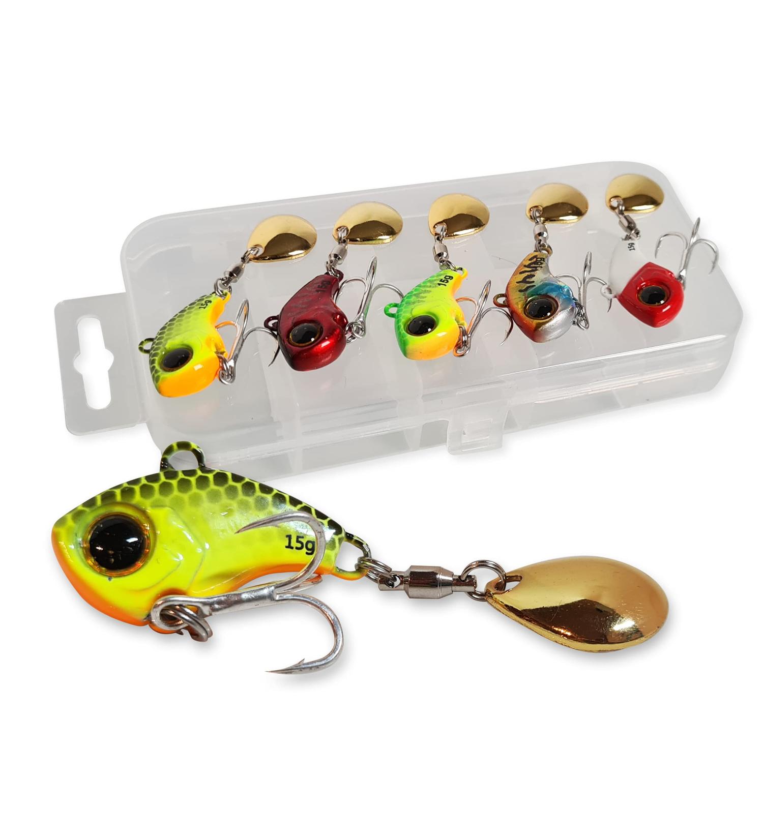 Elbfang Jig Spinner Set | Artificial Bait Spinnerbait Jig Bait Lead Head Spinner | 5 Perch Lures for Fishing with Bait Box 5 Pieces/ 10 Grams