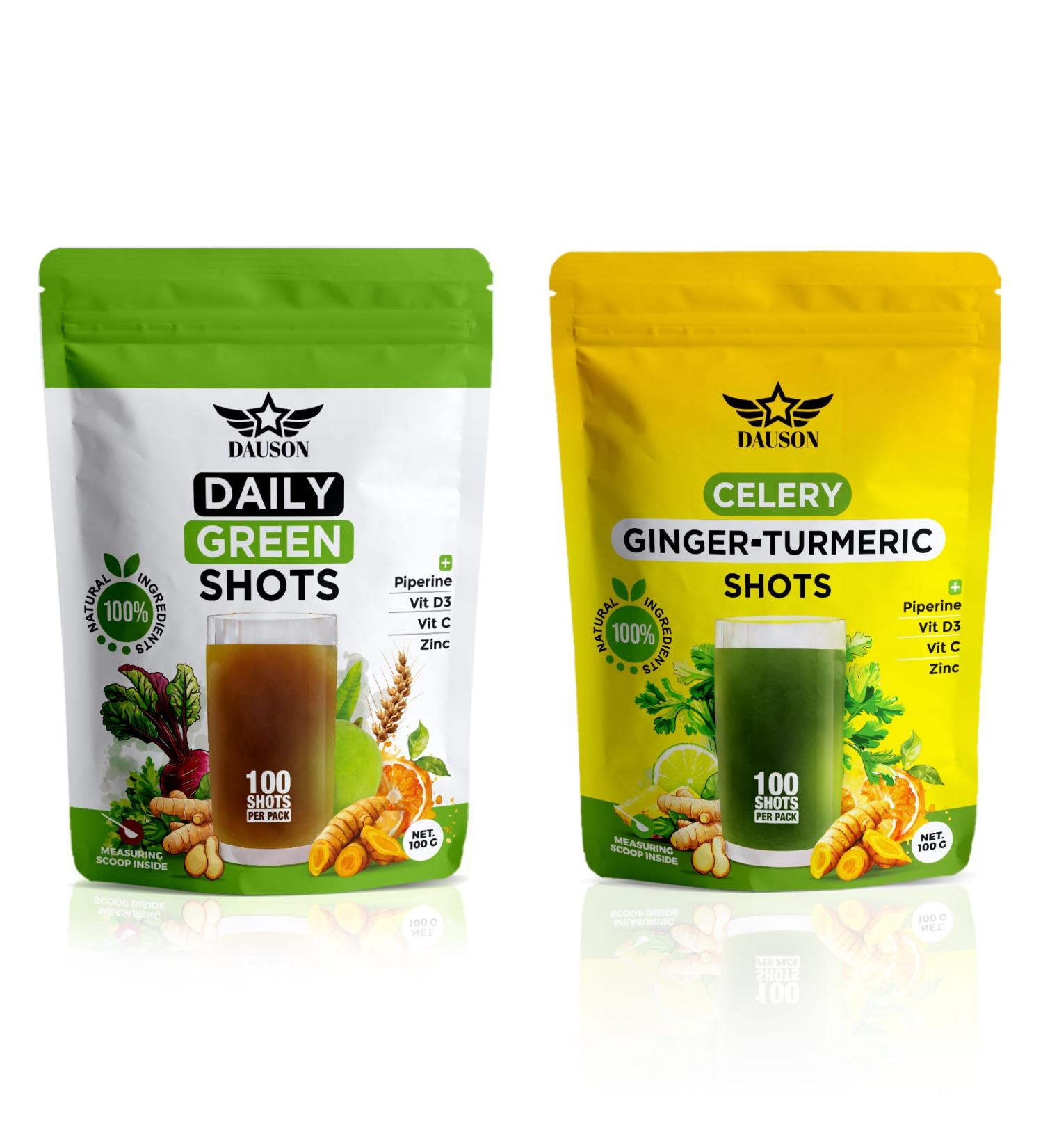 Daily Green & Ginger Turmeric Shots 100 Servings Superfood Blend with Wheatgrass Matcha Beetroot Ashwagandha Celery Inulin Lemon Pineapple Vitamin C D3 & Zinc | Vegan Wellness Drink Powde - Buy Online on GoSupps.com