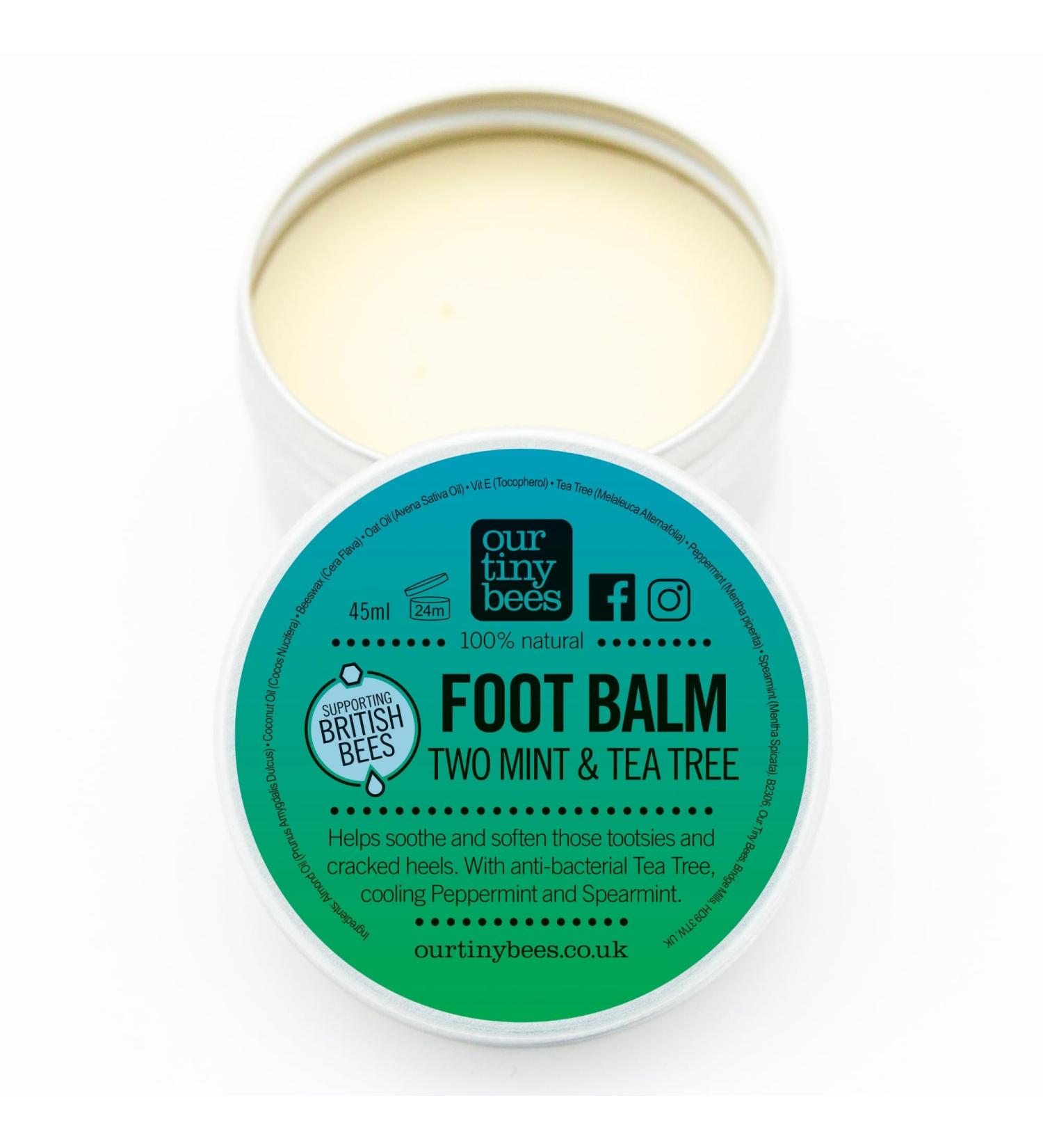 Our Tiny Bees Two Mint and Tea Tree Foot Balm 45ml - Natural Foot Balm for Cracked Heels and Dry Feet Antibacterial and Moisturising Foot Care. Hydrating Foot and Heel Balm Treatment. - Buy Online on GoSupps.com