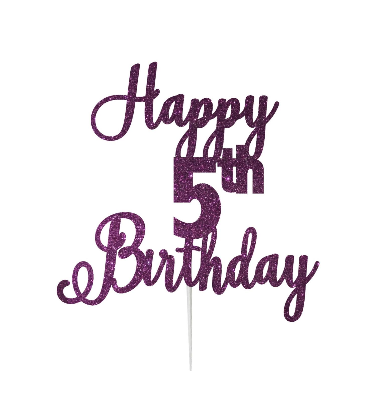 LissieLou Happy 5th Birthday Cake Topper in Pretty Glitter Card Made in the UK - Dark Purple - Buy Online on GoSupps.com
