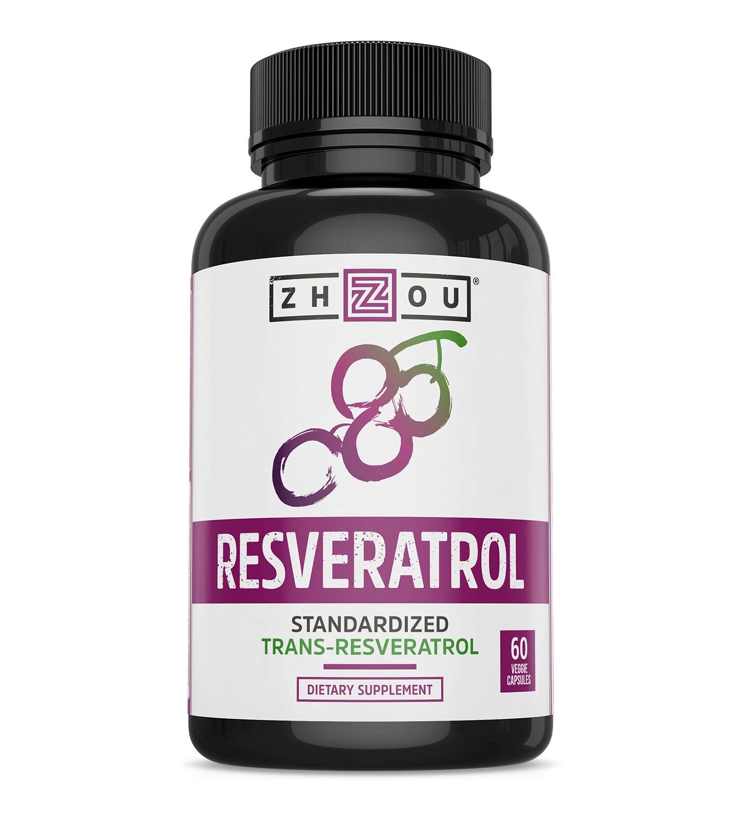 Zhou Resveratrol Supplement: Healthy Aging & Heart Health Support - 30 Servings, 60 Veg Caps - Buy Online on GoSupps.com