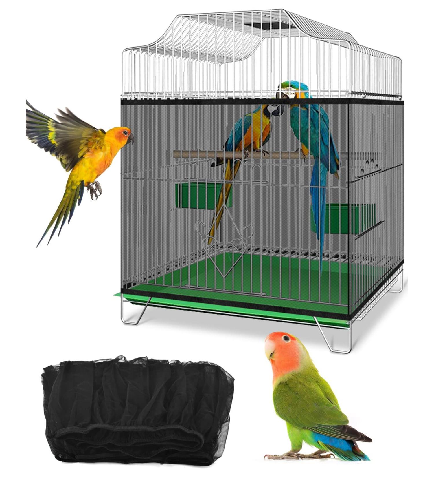 Bissap Bird Cage Seed Catcher - Universal Nylon Mesh Cover for Parrot Cage Seed Guard (Black) - Buy Online on GoSupps.com