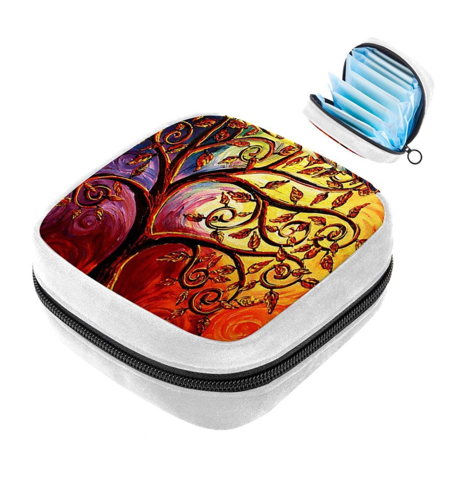 Abstract Art Tree & Leaf Color Sanitary Napkin Storage Bag - Period Pad Tampon Makeup Pouch - Buy Online on GoSupps.com