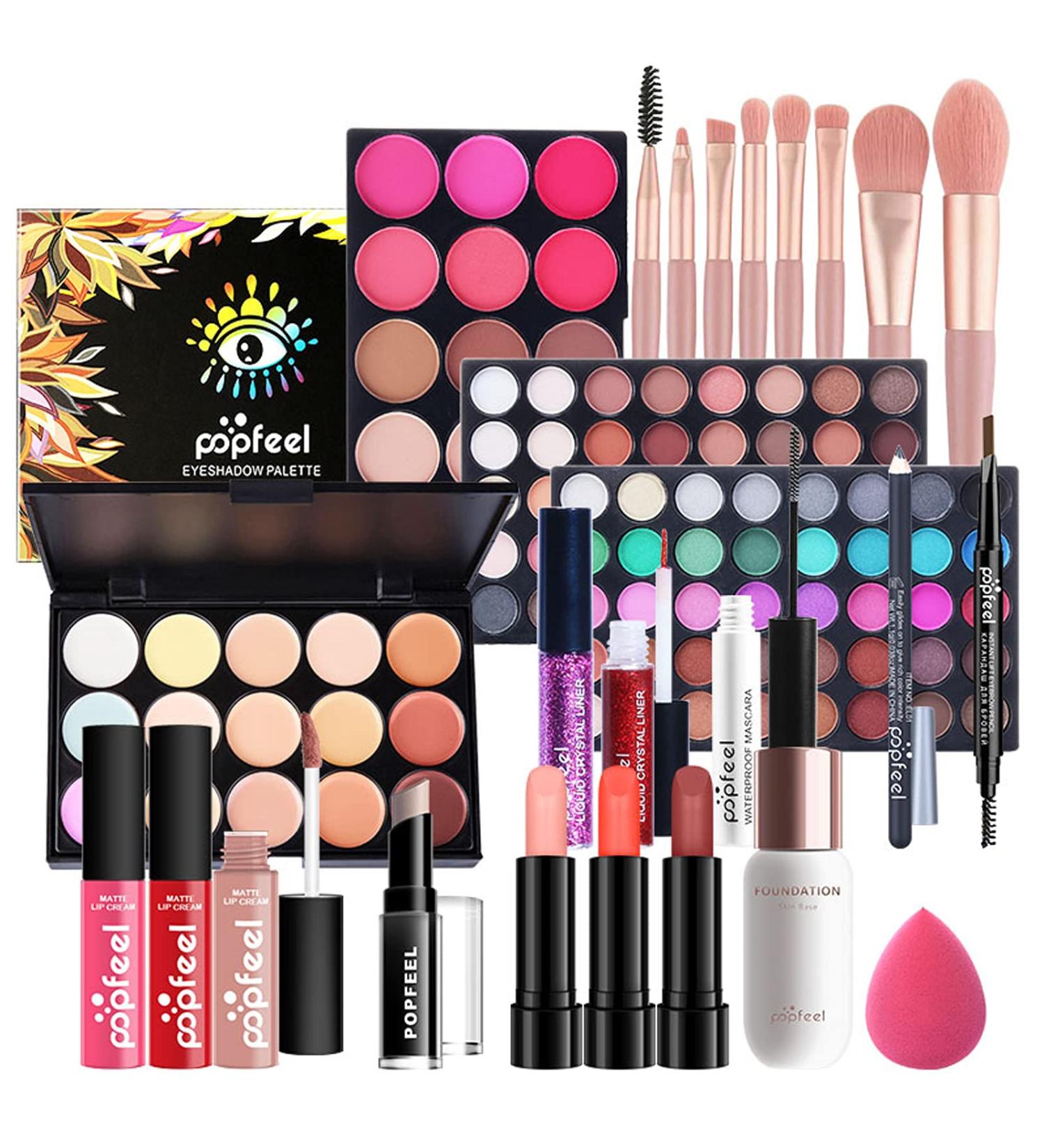 Professional Makeup Set - Mknzome Cosmetics Starter Kit with Travel Bag | Christmas Makeup Gift with Eyebrow Cream Eyeshadow Lipstick Lip Gloss & Mascara - Buy Online on GoSupps.com
