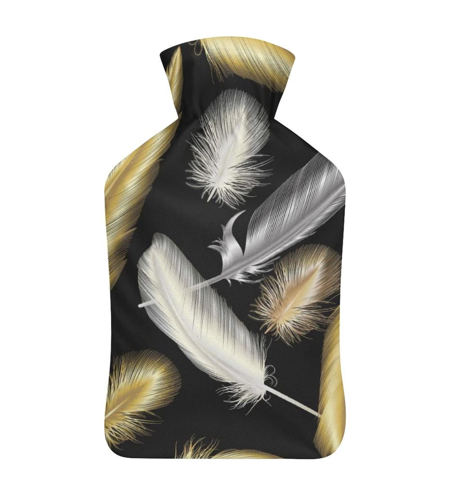Golden Feather Hot Water Bottle with Plush Cover | Hand Warmer for Adults & Children | 26.5x15.3cm - International Shipping - Buy Online on GoSupps.com