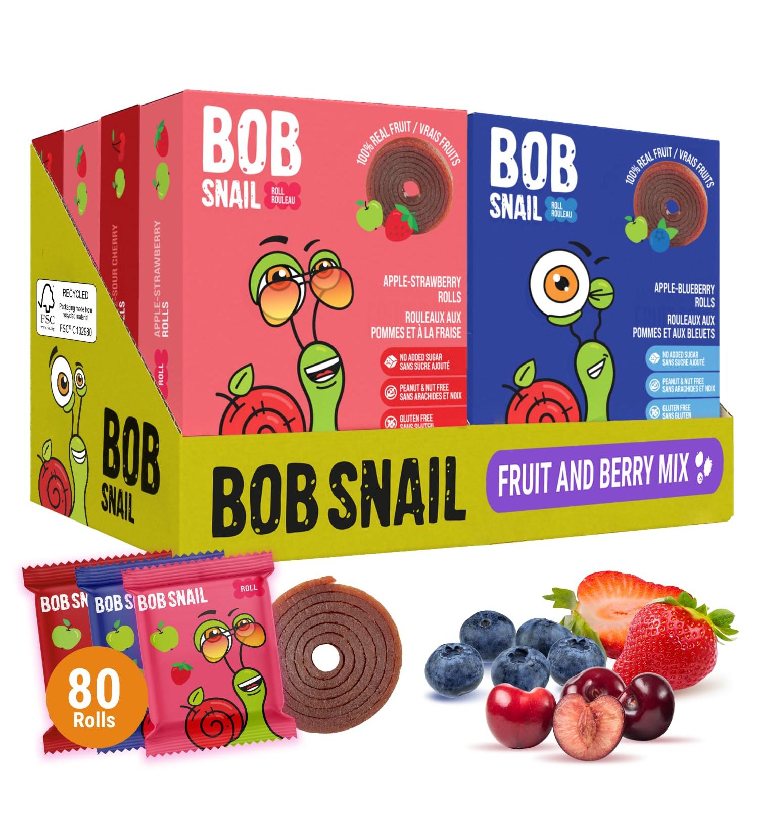 Bob Snail Healthy Snacks Sweet & Sour Family Pack - Fruit Rolls with Cherry Strawberry & Blueberry Candy Box Natural Healthy Snacks for kids No Added Sugar 80 pcs Pack / 800 gram candy bulk Cherry Strawberry Blueberry - Buy Online on GoSupps.com