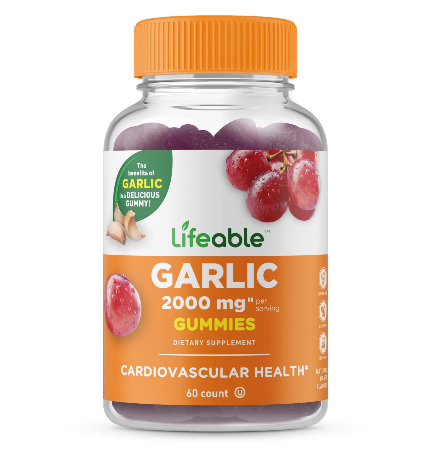 Lifeable Garlic Gummies 2000mg - Natural Flavor Vitamin Supplement for Adults - 90 Count, Gluten-Free, Vegetarian & GMO-Free - Buy Online on GoSupps.com