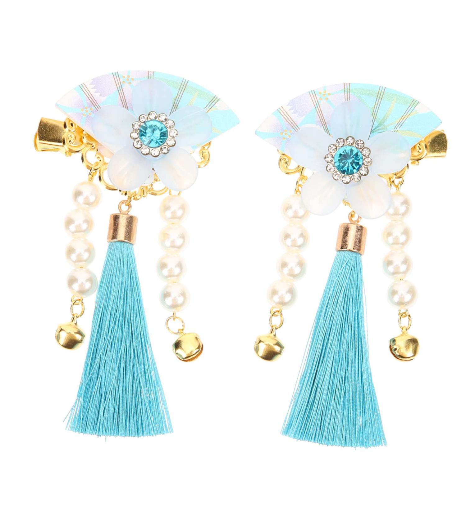 Beaupretty 1 Pair Japanese Fan Hairpin Baby Clips for Hair Japanese Hair Pin Tassel Hair Clips Japanese Style Hair Clip Bride Headpiece Kimono Headpiece Acrylic Decorate Child Girl 9x5cm Sky-blue - Buy Online on GoSupps.com