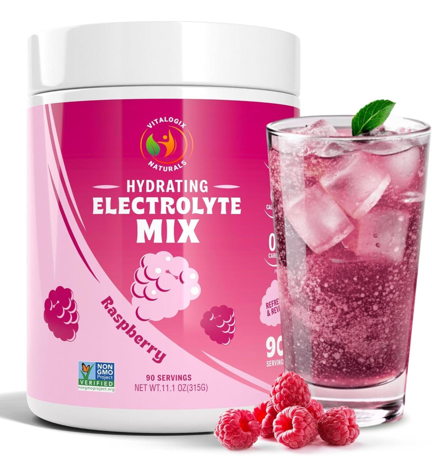 Electrolyte Powder Raspberry Flavor | Sugar-Free Hydration Drink Mix with 6 Electrolytes for Energy Cramp Relief & Recovery | Keto Vegan Fasting Friendly | Magnesium Potassium | 90 Servings - Buy Online on GoSupps.com