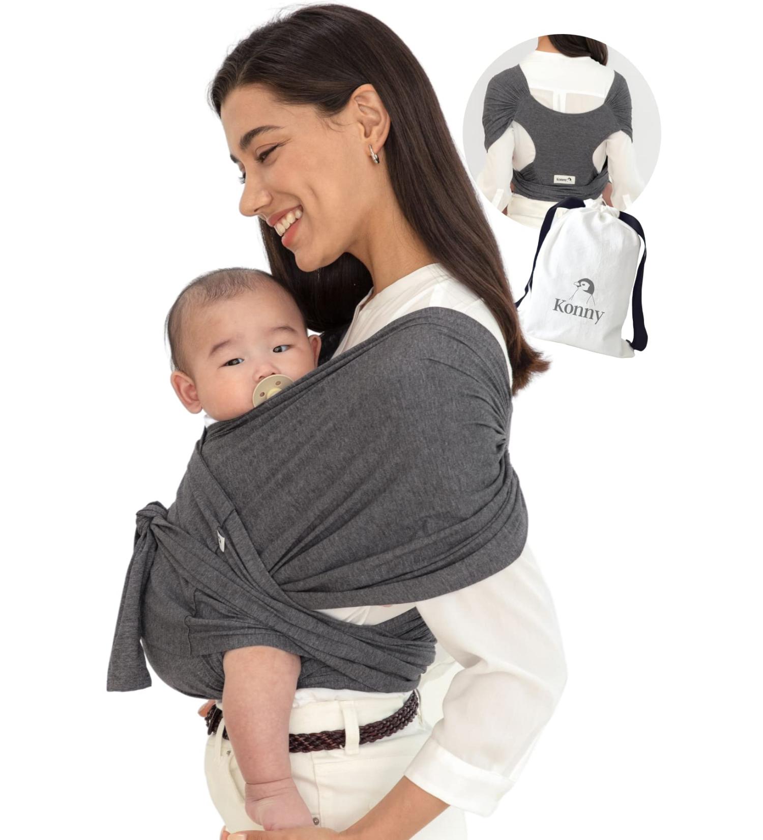 Konny Baby Carrier Original Elastech - Custom Fit Carrier Hassle-Free Easy to Wear Infant Sling Wrap Perfect for Newborn Babies up to 44 lbs Toddlers (Charcoal L) L 01Elastech-Charcoal - Buy Online on GoSupps.com