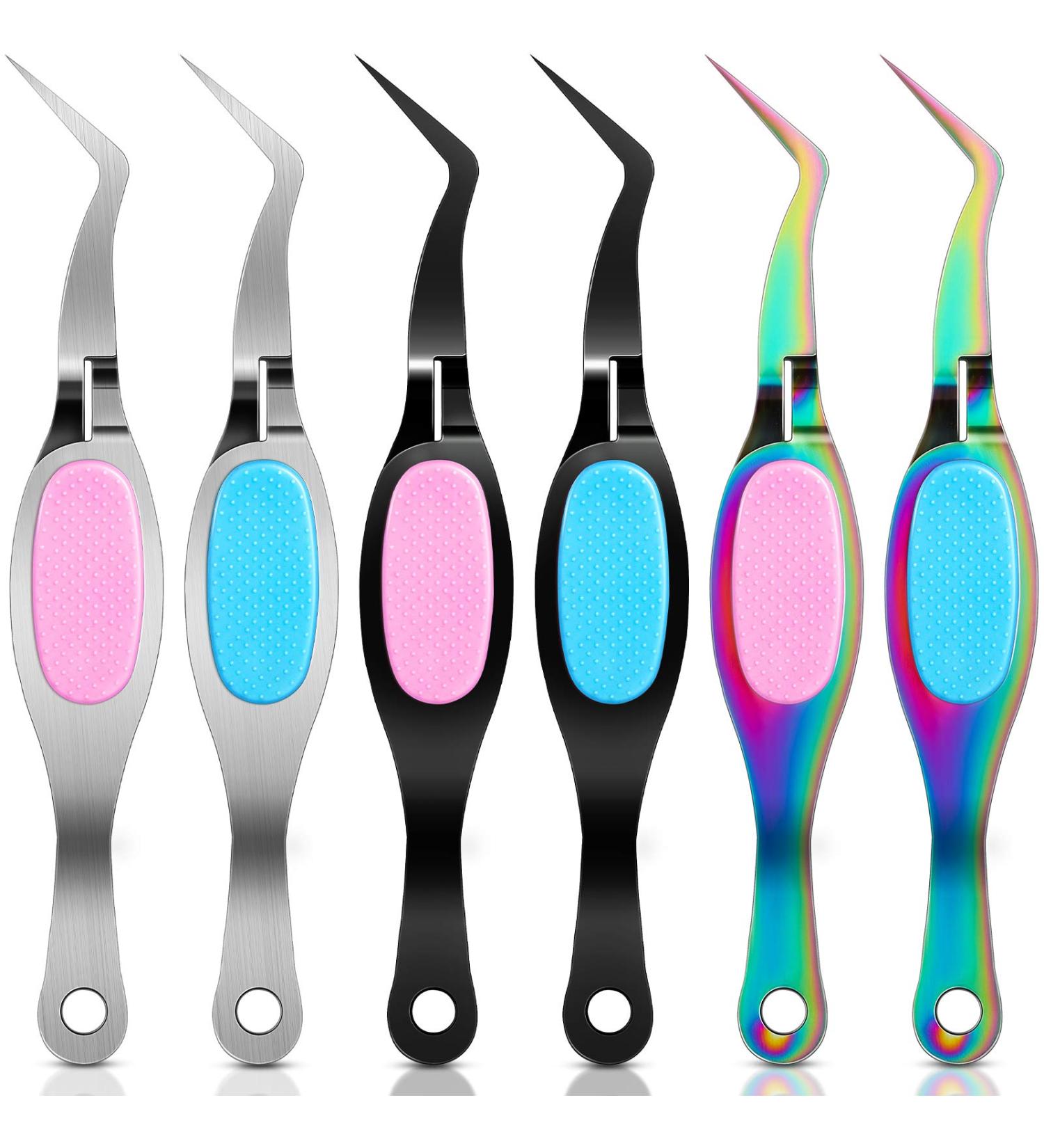 6pc Stainless Steel Craft Tweezers Set for DIY, Jewelry Making, Electronics - Precision Fine Tip, Soft Grip Curved and Reverse Grip Tweezers - Buy Online on GoSupps.com