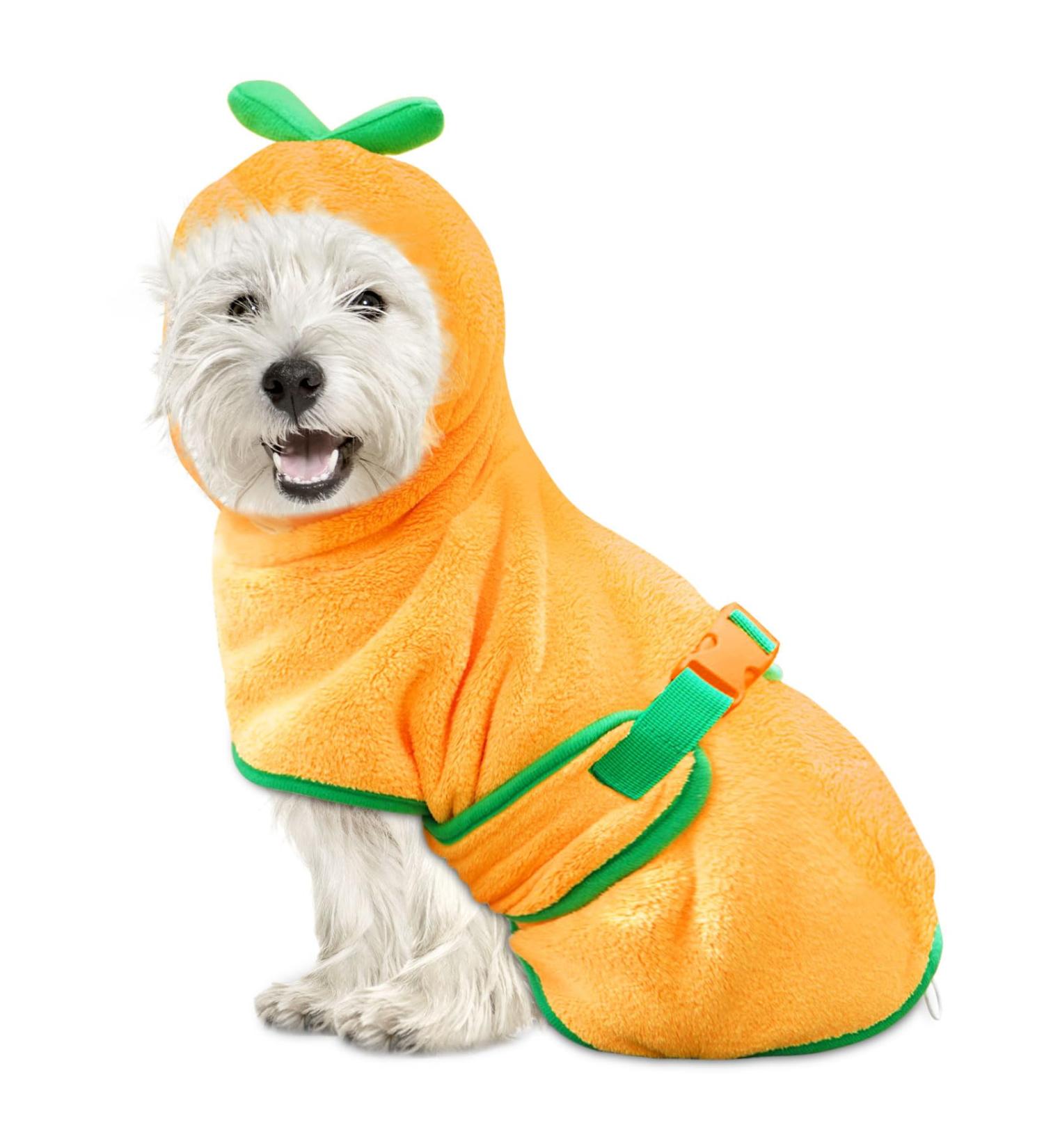 Bibykivn Microfiber Pumpkin Dog Bathrobe Coat - Adjustable Super Absorbent for All Dog Sizes - Yellow - Buy Online on GoSupps.com