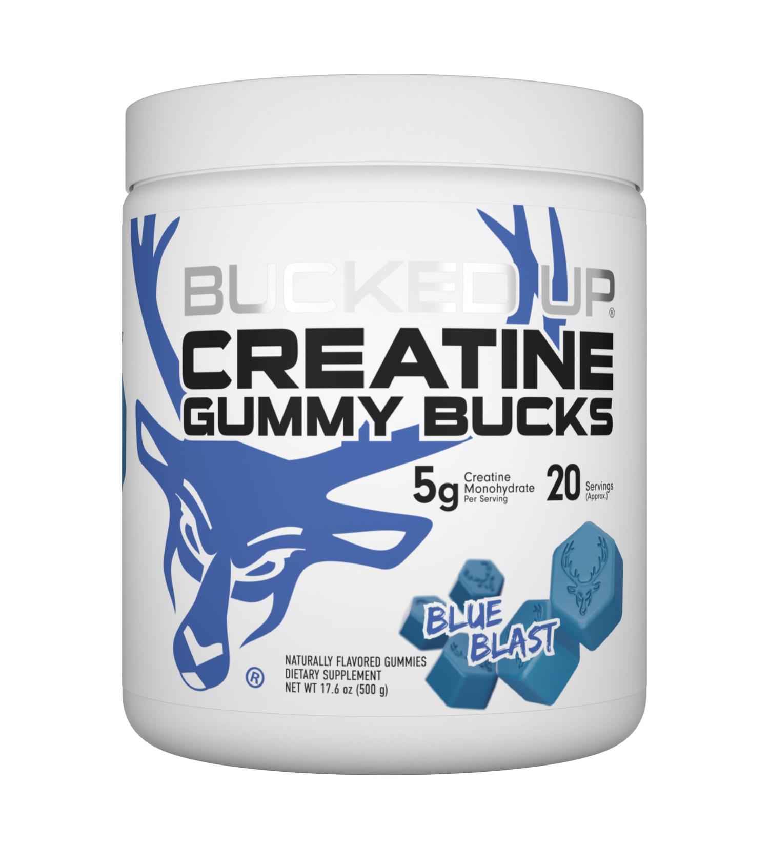 Bucked Up Creatine Gummy Bucks - 5g per Serving - 20 Servings (Blue Blast) - Buy Online on GoSupps.com