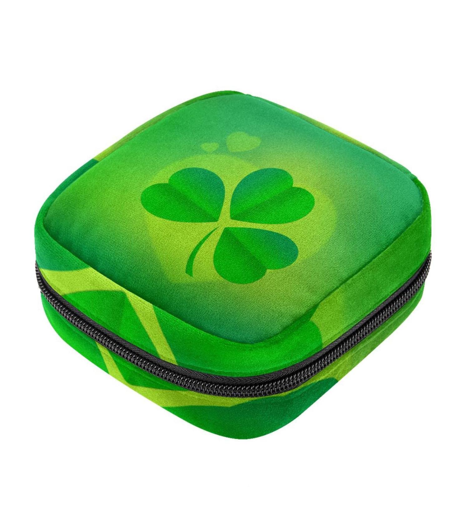 Menstruation Pad Bag with Zipper - Women's Napkin Bag & Tampon Collecting Tote for Girls | St. Patrick's Day Clover Design - Buy Online on GoSupps.com