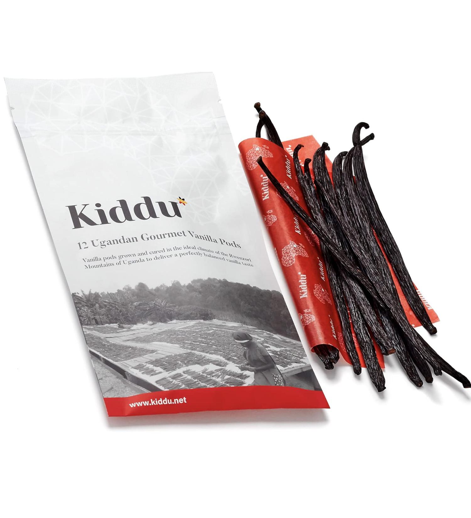 Kiddu Gourmet Grade A Vanilla Beans for Baking - 12 Whole Pods in Resealable Pouch 18cm-20cm - Buy Online on GoSupps.com