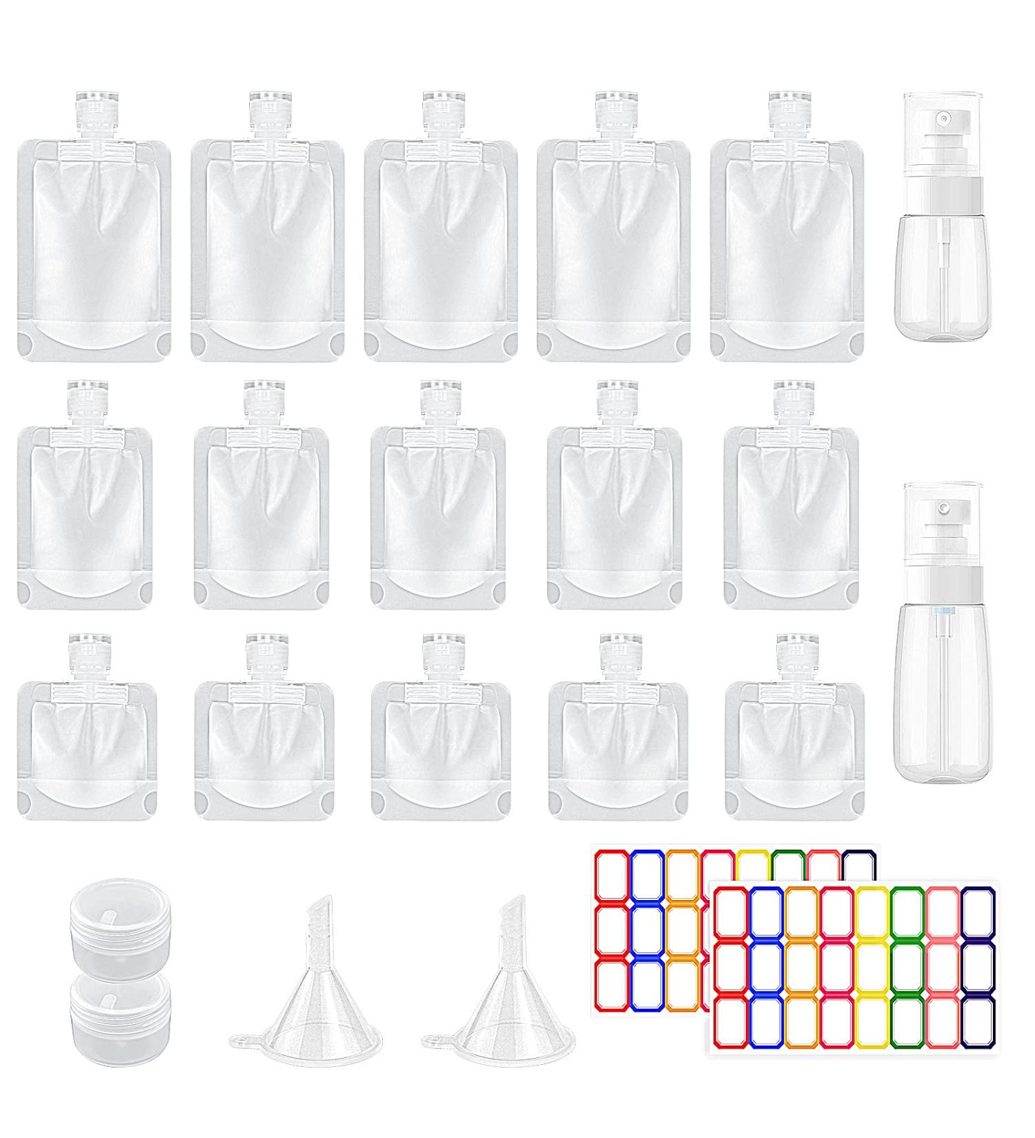 Homgaty Refillable Travel Pouches 23Pcs Empty Squeeze Pouches - TSA Approved Stand Up Pouch for Toiletry & Makeup - Buy Online on GoSupps.com