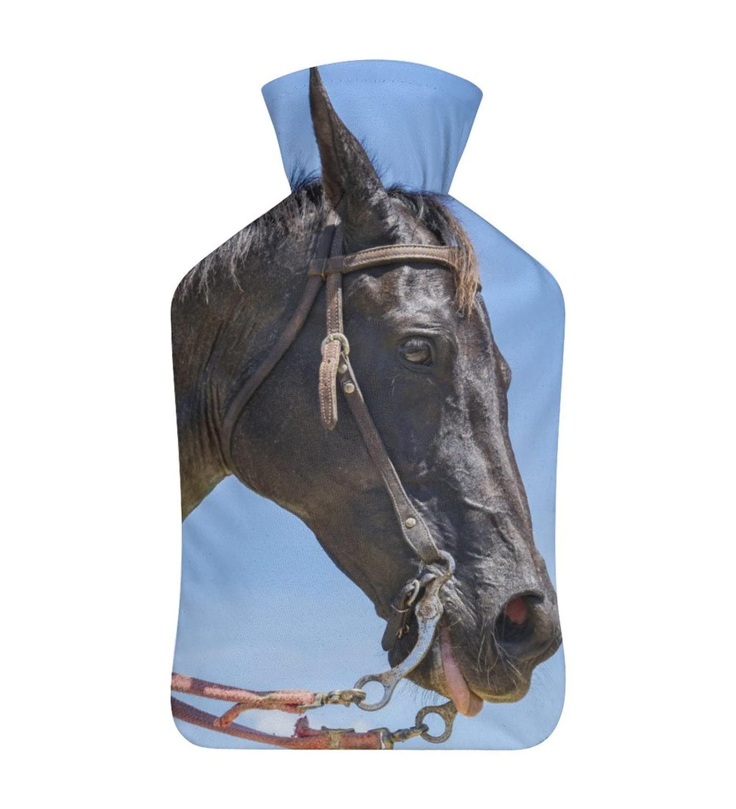 Black Horse Hot Water Bottle with Plush Cover - Ideal Hand Warmer for Adults & Children (26.5x15.3cm) - Shop Internationally! - Buy Online on GoSupps.com