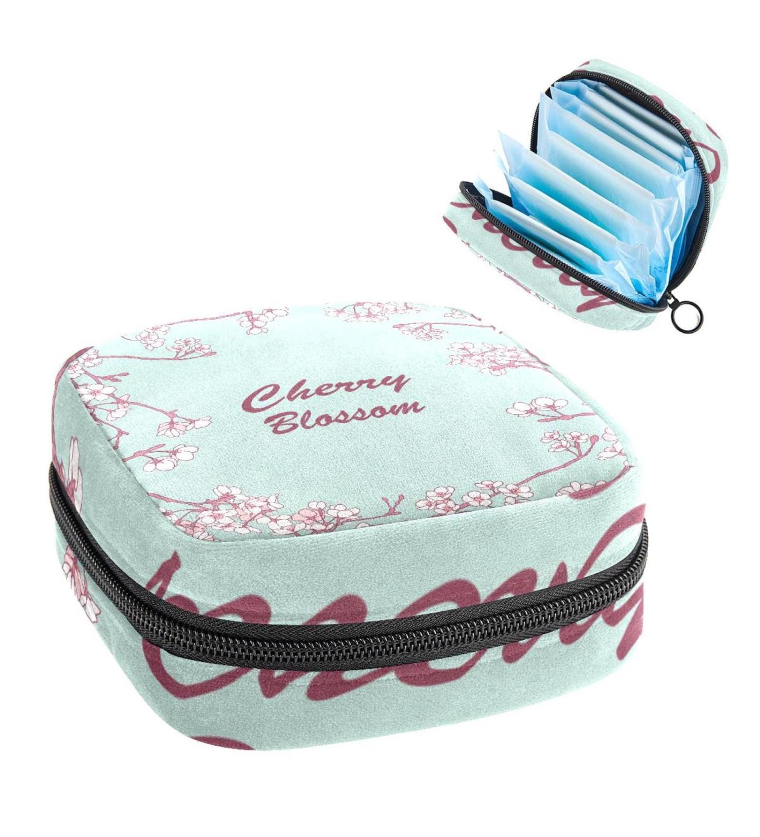 Cherry Blossom Menstrual Cup & Pad Storage Bag - Mint Green, Portable Period Pouch for Women & Teens - Multi-colored - Buy Online on GoSupps.com