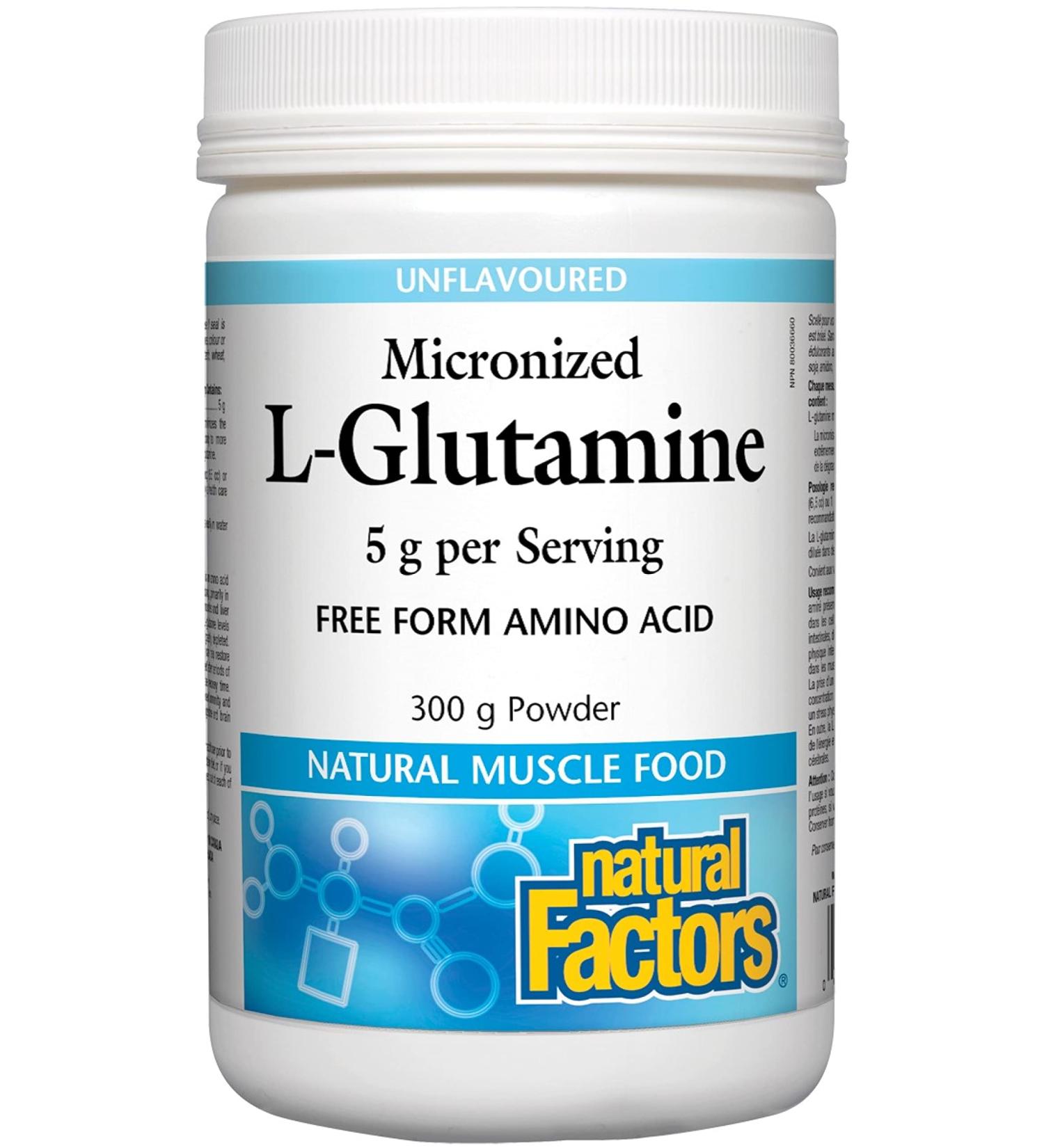 Natural Factors Micronized L-Glutamine 5000 mg Powder - 8 oz (226 g) for Muscle Recovery & Gut Health - Buy Online on GoSupps.com