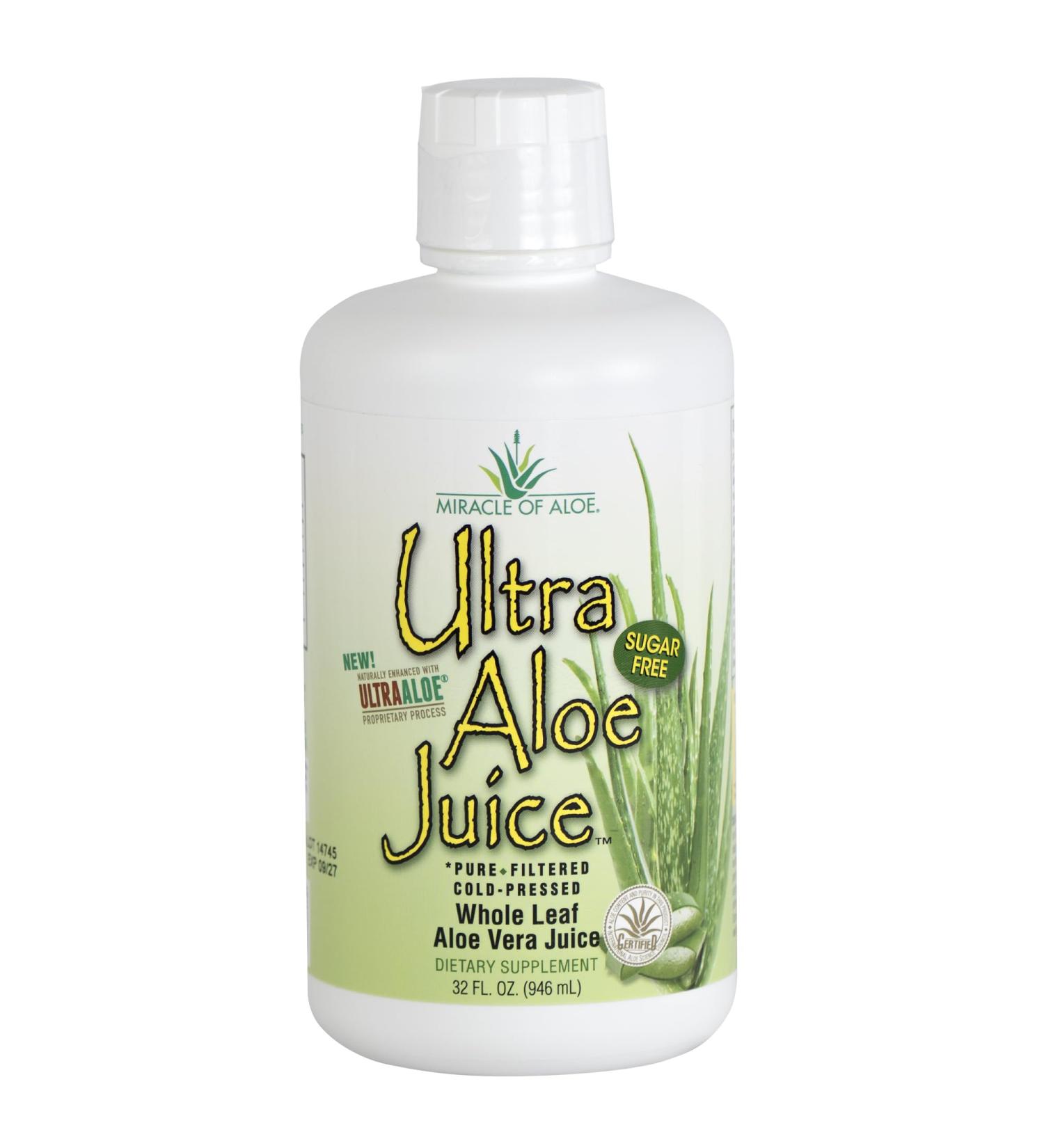 Miracle of Aloe Ultra Aloe Vera Juice Whole Leaf Pure Filtered Certified for Content and Purity 1 Qt - Buy Online on GoSupps.com
