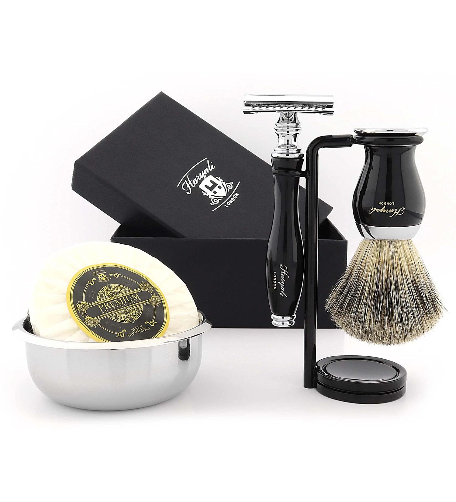 Haryali London 5-Part Shaving Set | Double-Sided Razor Hair Brush Soap Bowl & Stand - Perfect Gift for Men - Buy Online on GoSupps.com