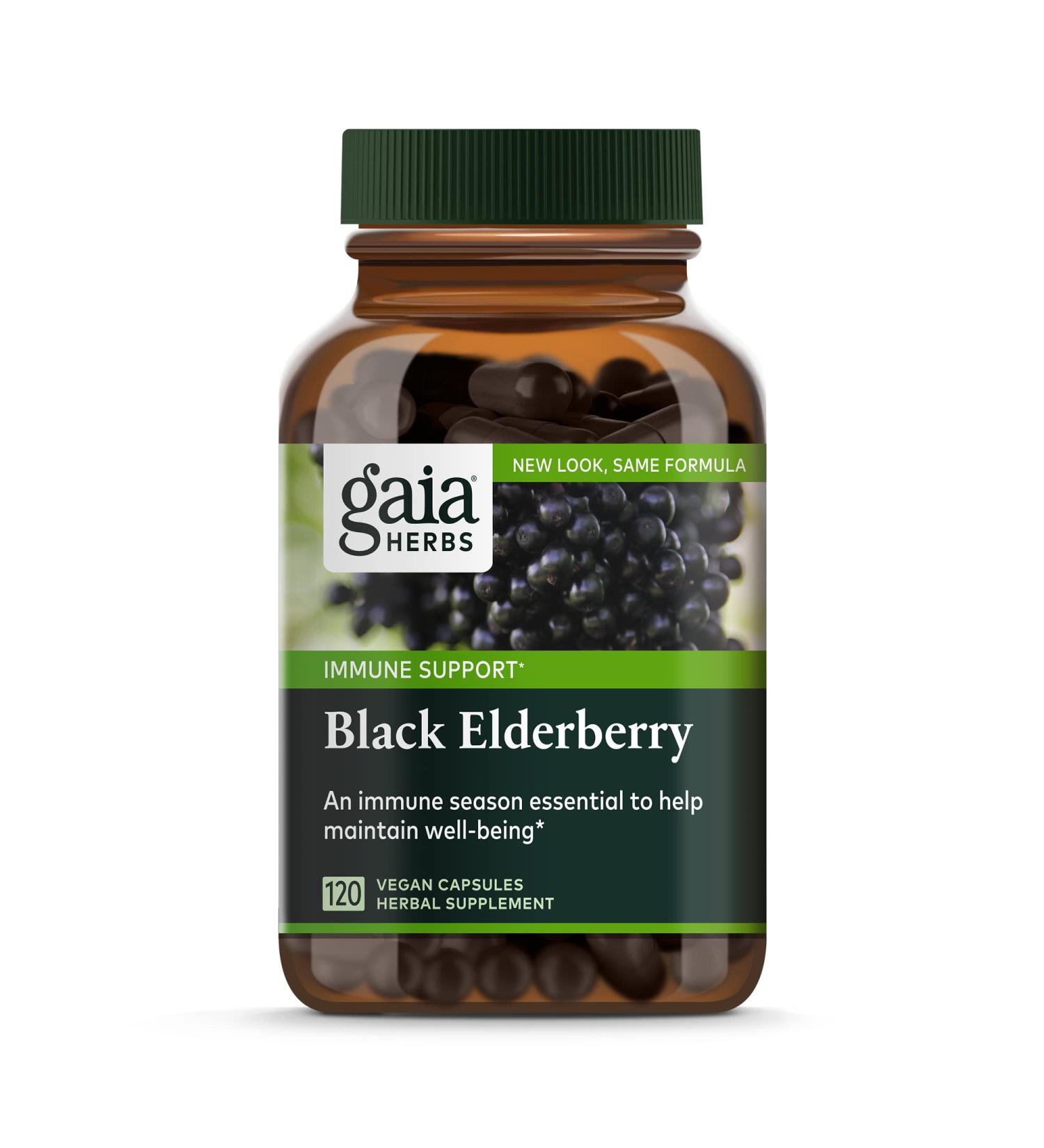 Gaia Herbs Black Elderberry & Acerola - 120 Vegan Capsules for Immune Support - Buy Online on GoSupps.com