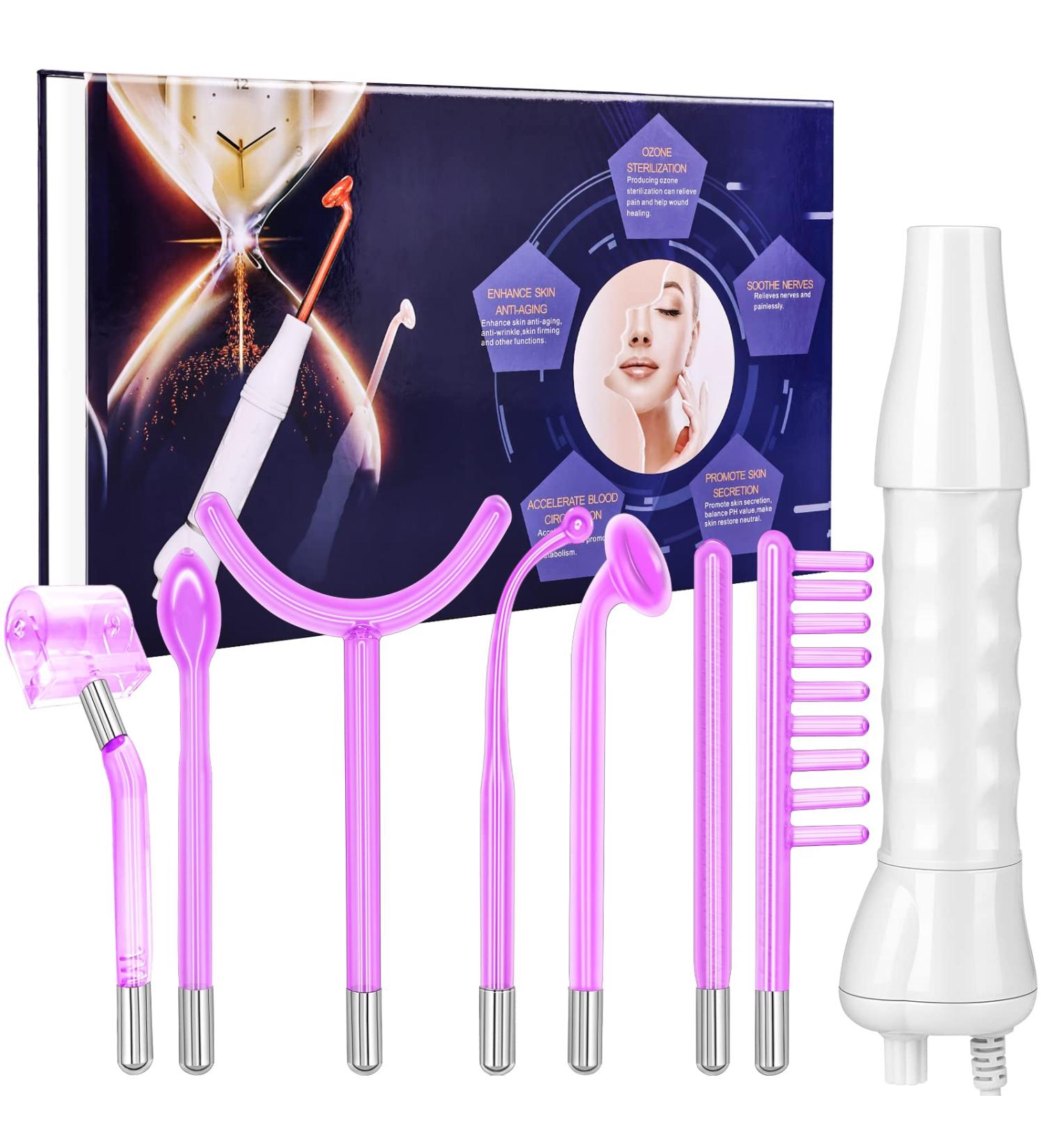 Professional High-Frequency Facial Wand Machine with 7 Tubes - Facial Beauty Equipment for Face, Hair, and Body Care in Purple - Buy Online on GoSupps.com