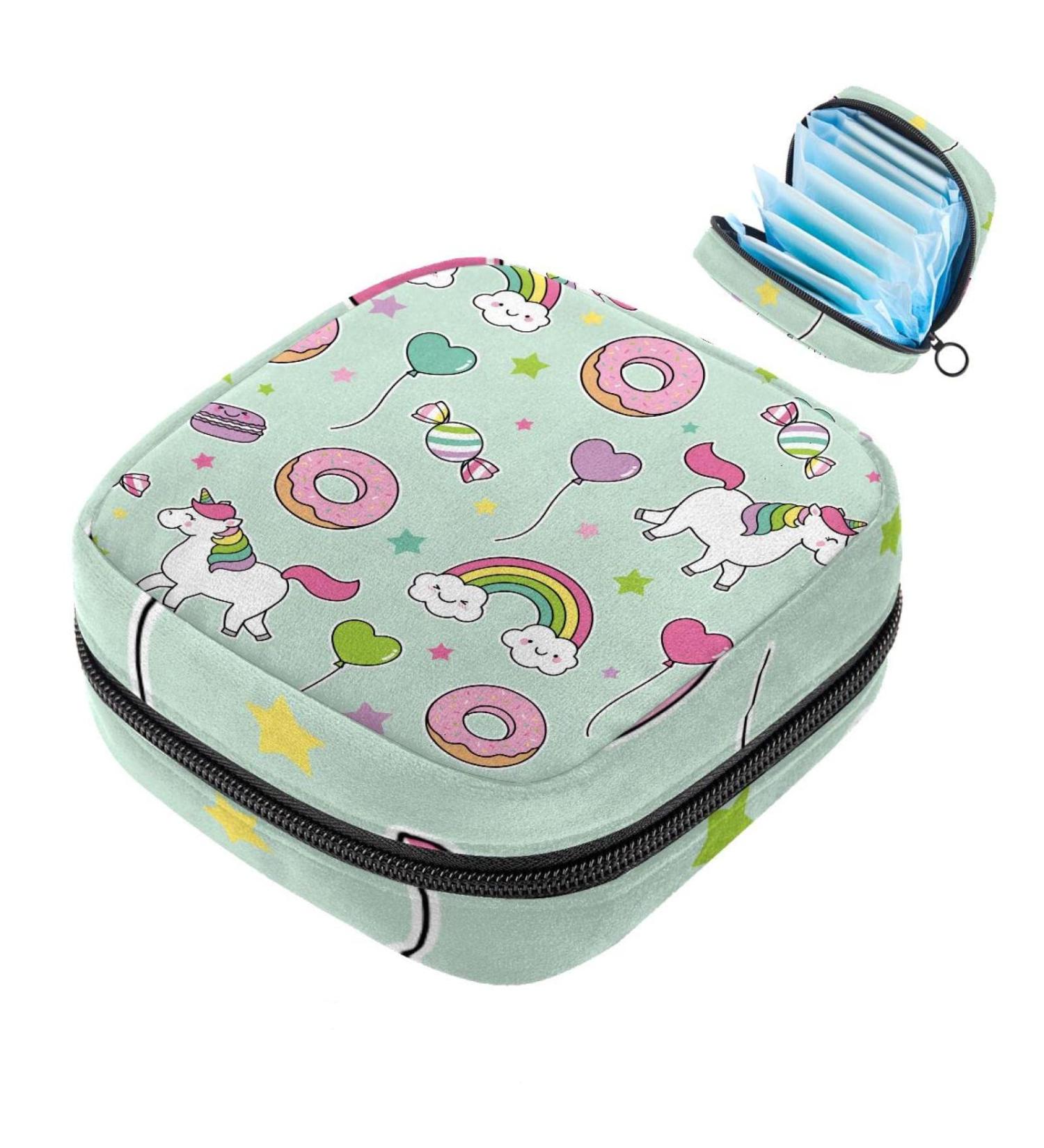 Cartoon Unicorn Rainbow Donuts Storage Bag for Women & Teens | Portable Menstrual Cup Holder & Period Pocket - Buy Online on GoSupps.com