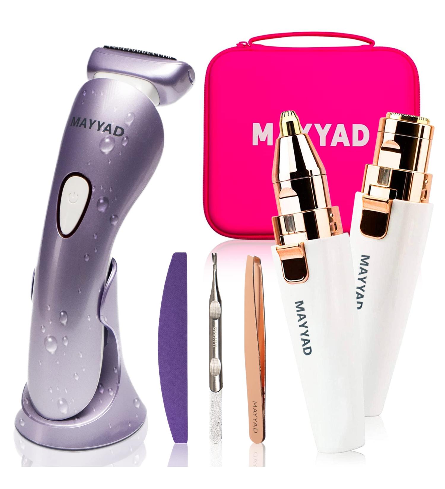 MAYYAD Women's Electric Shaver with LED Light | 2-in-1 Cordless Razor & Trimmer | Rechargeable Hair Remover & Nail Kit | Purple Grooming Set - Buy Online on GoSupps.com