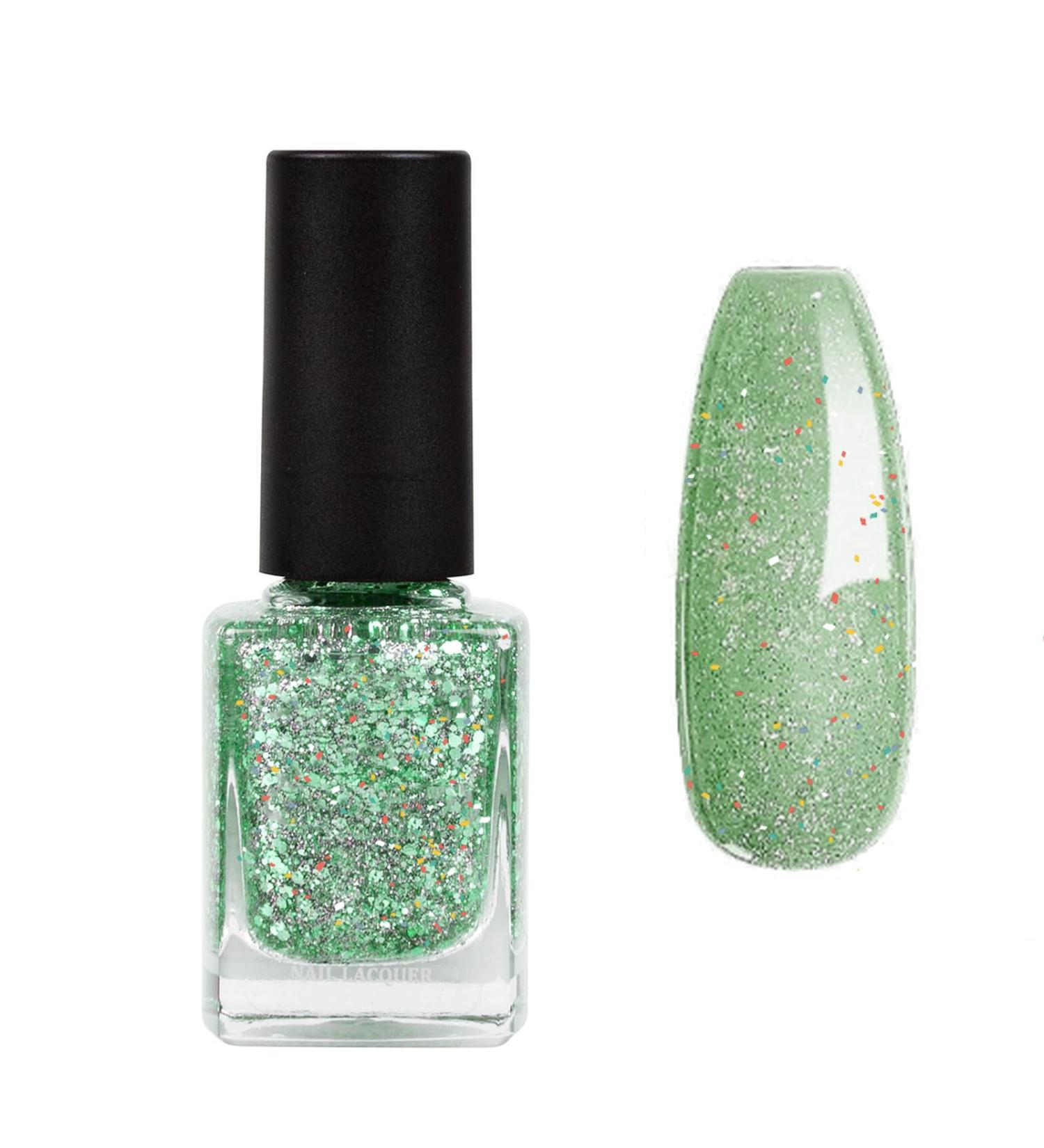 Glitter Nail Polish - Green Nail Varnish - Quick Dry Vegan Long Lasting Nail Polish - Water Based Formula & No Need Baking Nail Art - Buy Online on GoSupps.com