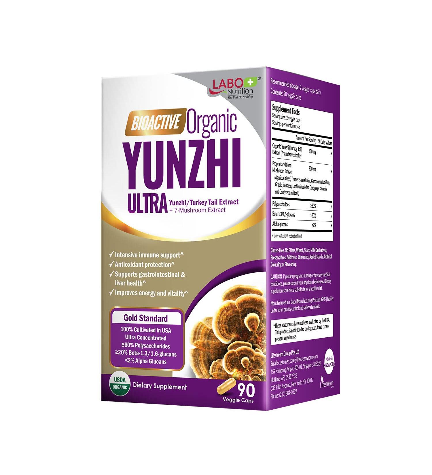 LABO Nutrition Bioactive Organic Yunzhi/Turkey Tail Ultra - USDA Certified 8 Medicinal Mushroom Supplement for Immunity - Cordyceps, Maitake, Reishi, Shiitake - Vegan & No Fillers - Buy Online on GoSupps.com