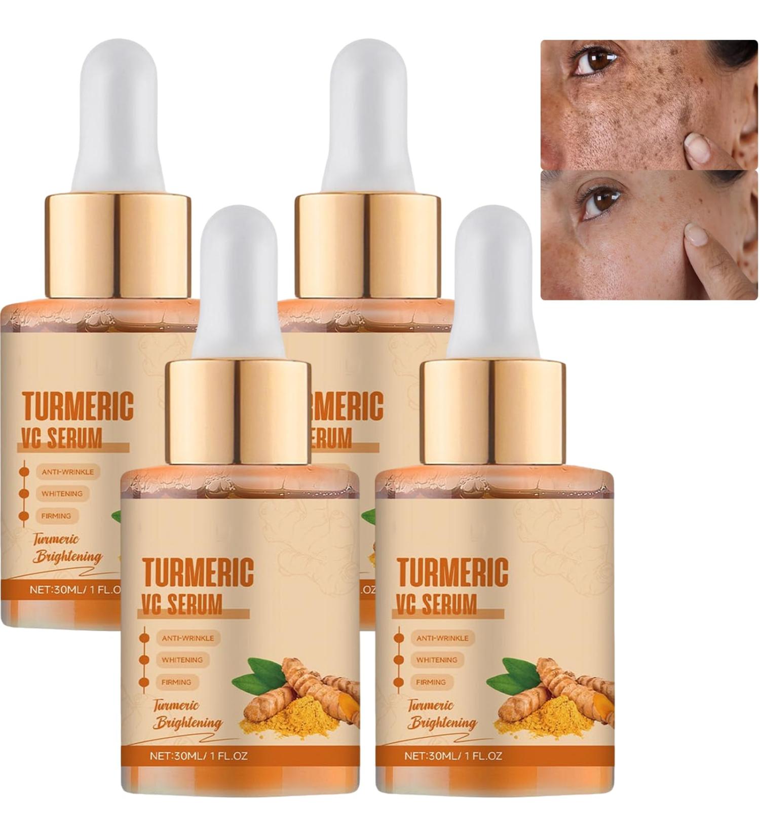  rum pour le visage la vitamine C au curcuma avec acide hyaluronique s rum anti-taches fonc es claircissant le teint uniforme hydratation anti- ge s rum pour le visage jour et nuit (4 pi ces) - Buy Online on GoSupps.com