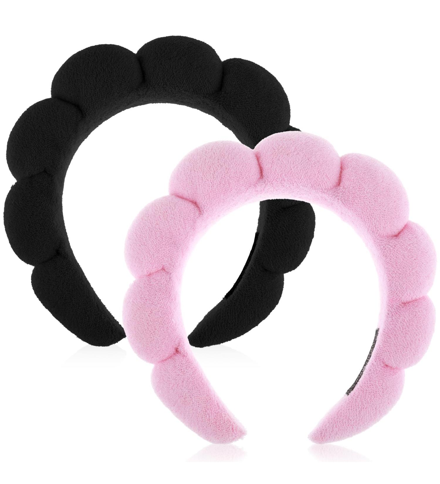 YUXIANLB Spa Headbands for Women Set of 2 Sponge Headband for Washing Face or Facial Skincare Headband Makeup Headbands for Women Terry Towel Cloth Fabric Puffy Shower Hair Accessory(Pink Black) Pink & Black 2 - Buy Online on GoSupps.com