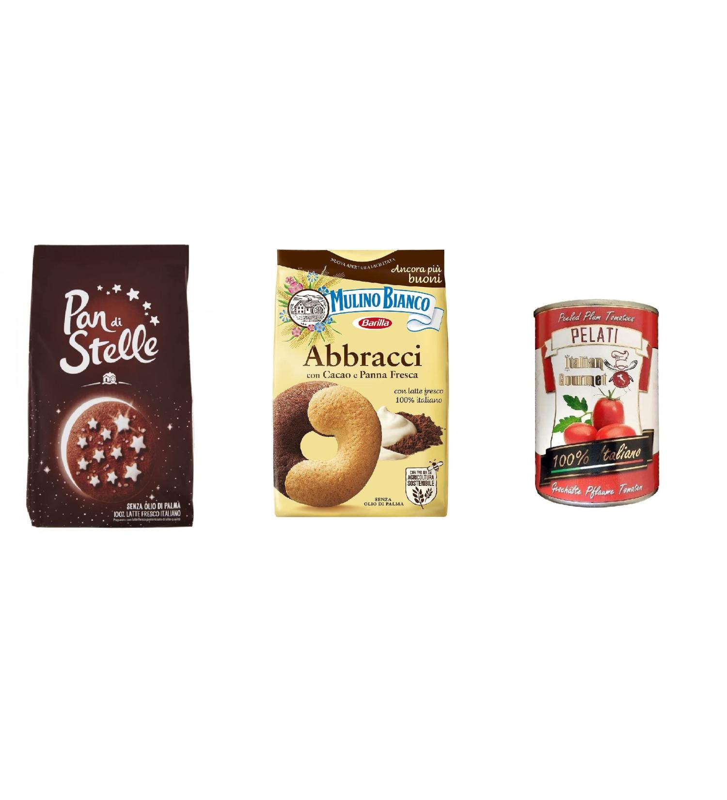  Italian Gourmet E.R. Mulino Bianco Pan di stelle Abbracci Italian Biscuits Cookies 2 x 350 g + Italian Gourmet 100% Italian Tomato Boxes 400 g - Buy Online on GoSupps.com