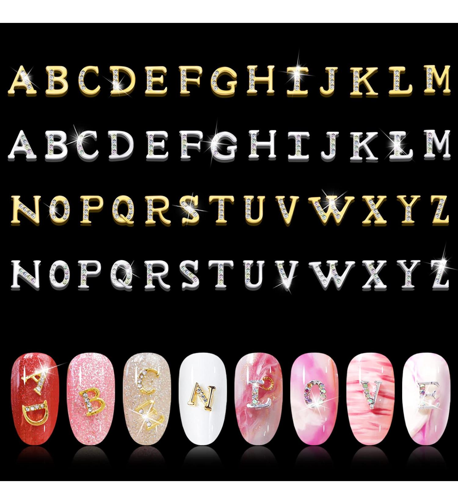 52Pcs Rhinestone Letters Nail Studs - Gold Silver 3D Alphabet Charm for DIY Manicure - Women's Nail Jewelry & Crafts - Buy Online on GoSupps.com