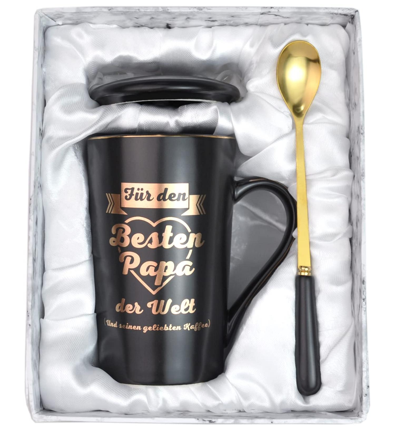 Funny Papa Gift - Best Dad Ceramic Coffee Cup 400ml with Lid | Father's Day Gifts - Buy Online on GoSupps.com